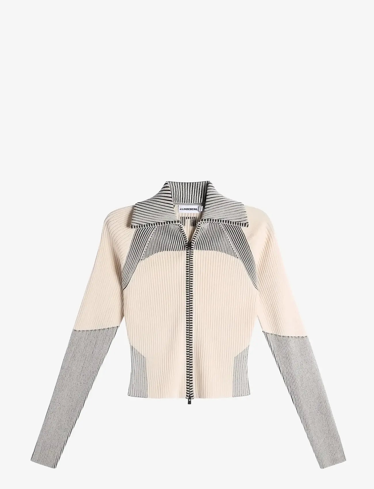 J. Lindeberg - Terri Contrast Rib Zip Sweater - sweatshirts - moonbeam - 1