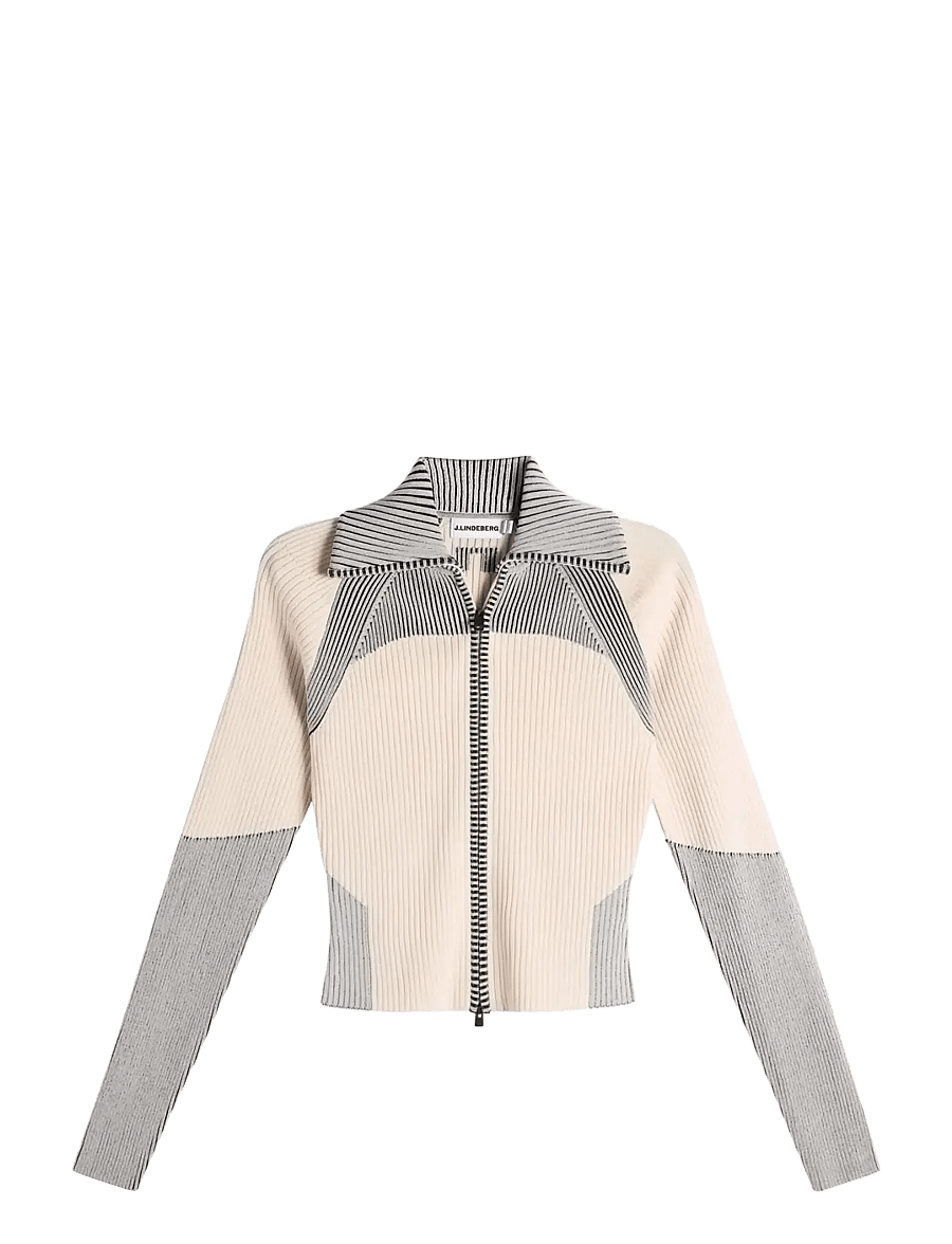 J. Lindeberg - Terri Contrast Rib Zip Sweater - colleget - moonbeam - 1