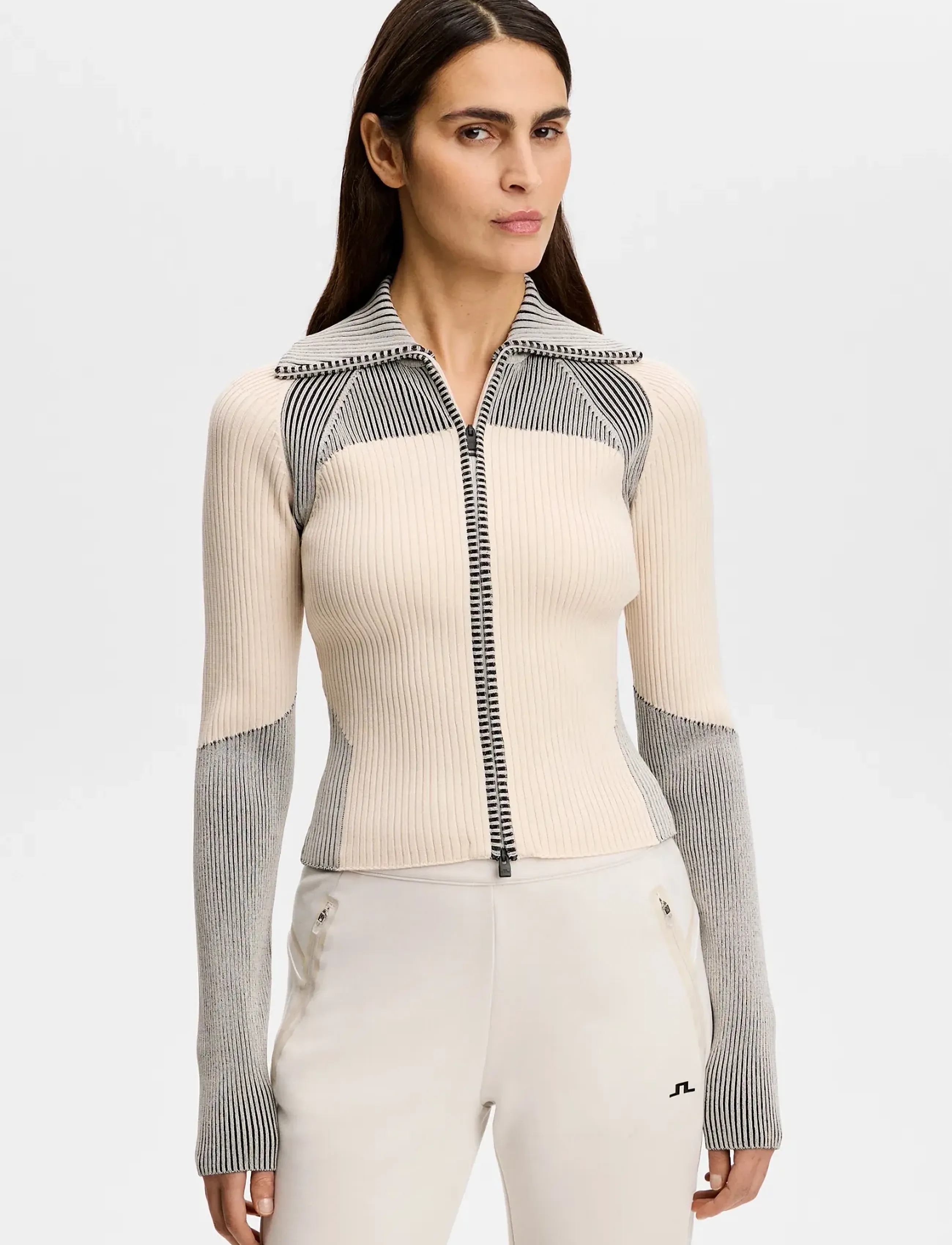 J. Lindeberg Terri Contrast Rib Zip Sweater, L, Sweatshirts & Hoodies, Mehrfarbig/gemustert - Sweatshirts, Frauen