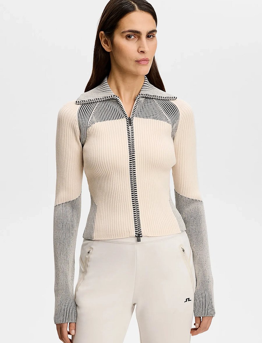 J. Lindeberg - Terri Contrast Rib Zip Sweater - colleget - moonbeam - 0