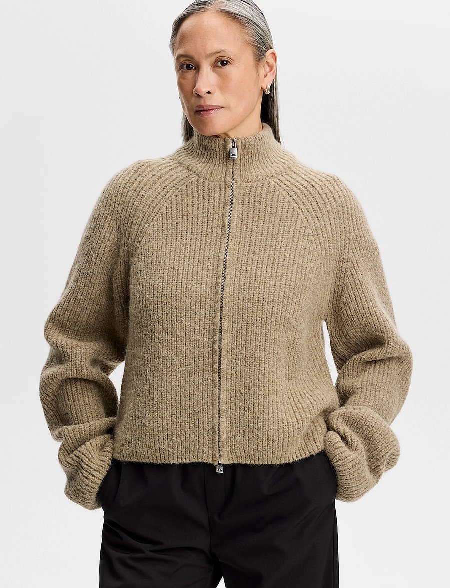 J. Lindeberg - WHITNEY RIB KNIT FULL ZIP - crop tops - brindle - 3