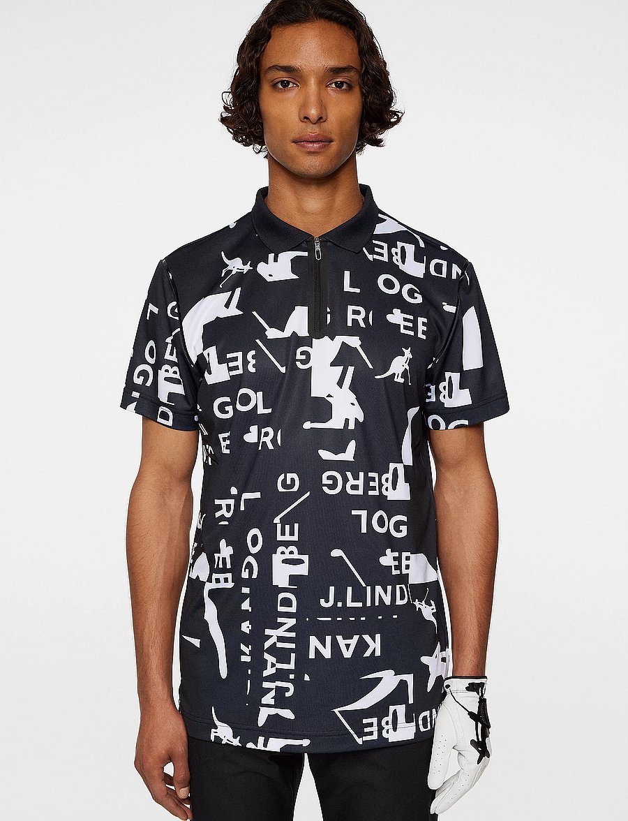 J. Lindeberg - Miro Print Polo - jl kangol black white m - 0