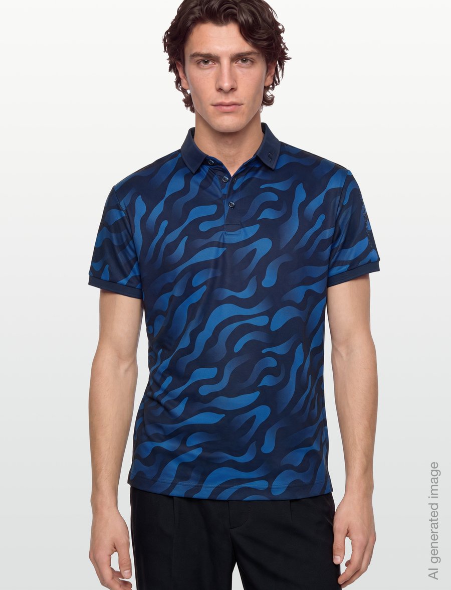 J. Lindeberg - Tour Tech Print Polo - oberteile & t-shirts - bunker fade navy set m - 3