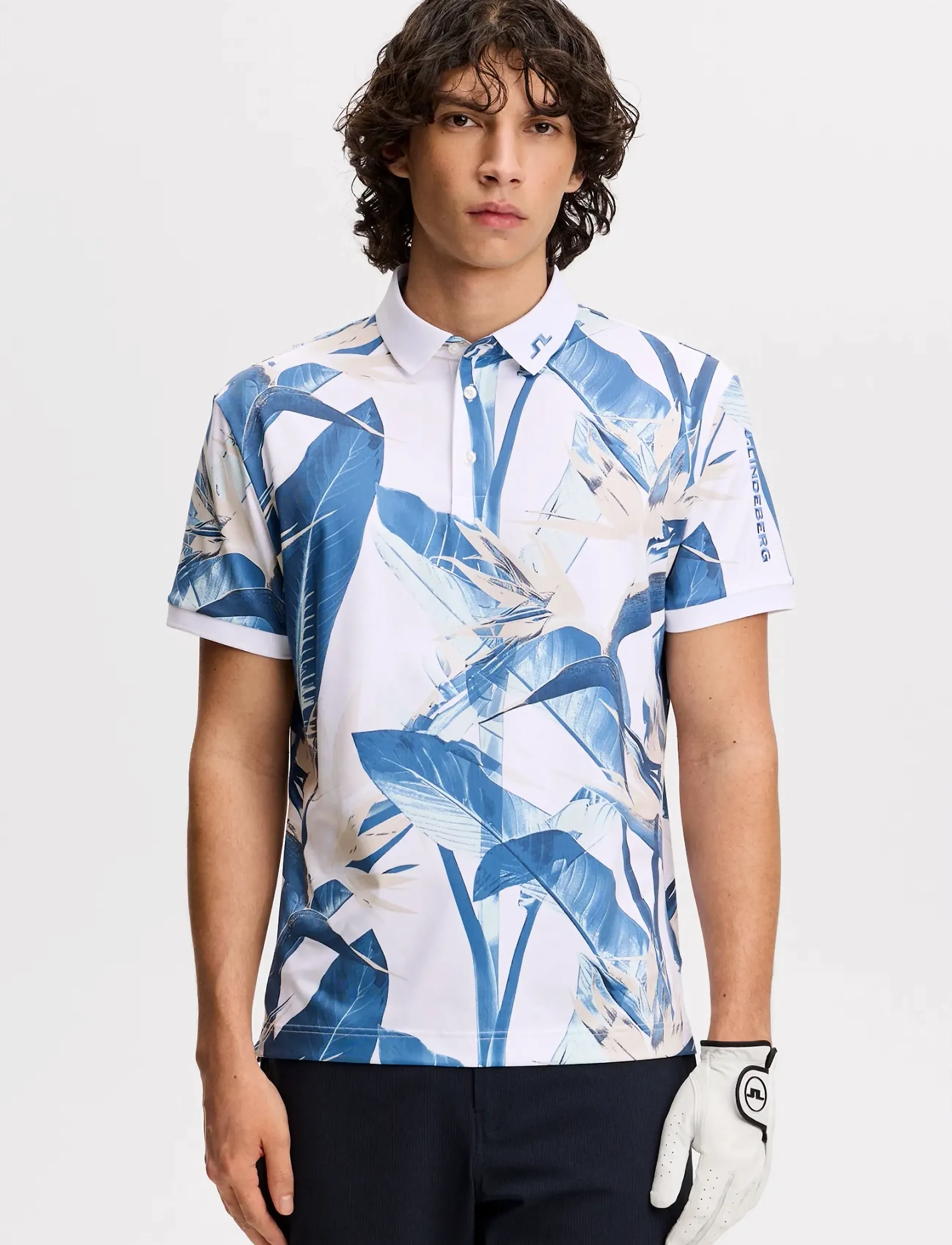 J. Lindeberg Tour Tech Print Polo - Poloshirts - PARADISE SKYLIGHT M / blue