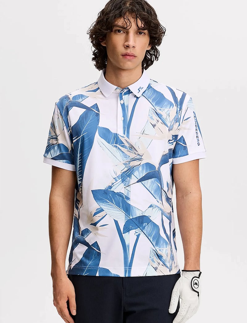 J. Lindeberg - Tour Tech Print Polo - oberteile & t-shirts - paradise skylight m - 0