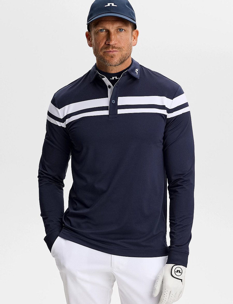 J. Lindeberg - KENNY LS STRIPE POLO - toppe & t-shirts - jl navy - 0
