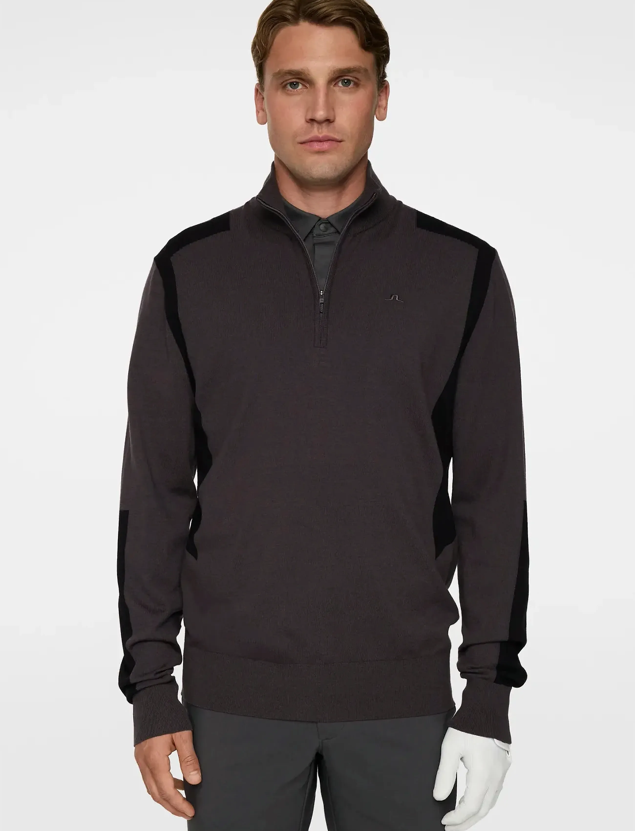 J. Lindeberg Kendrick Knitted Zip Sweater - Riided - ASPHALT / brown