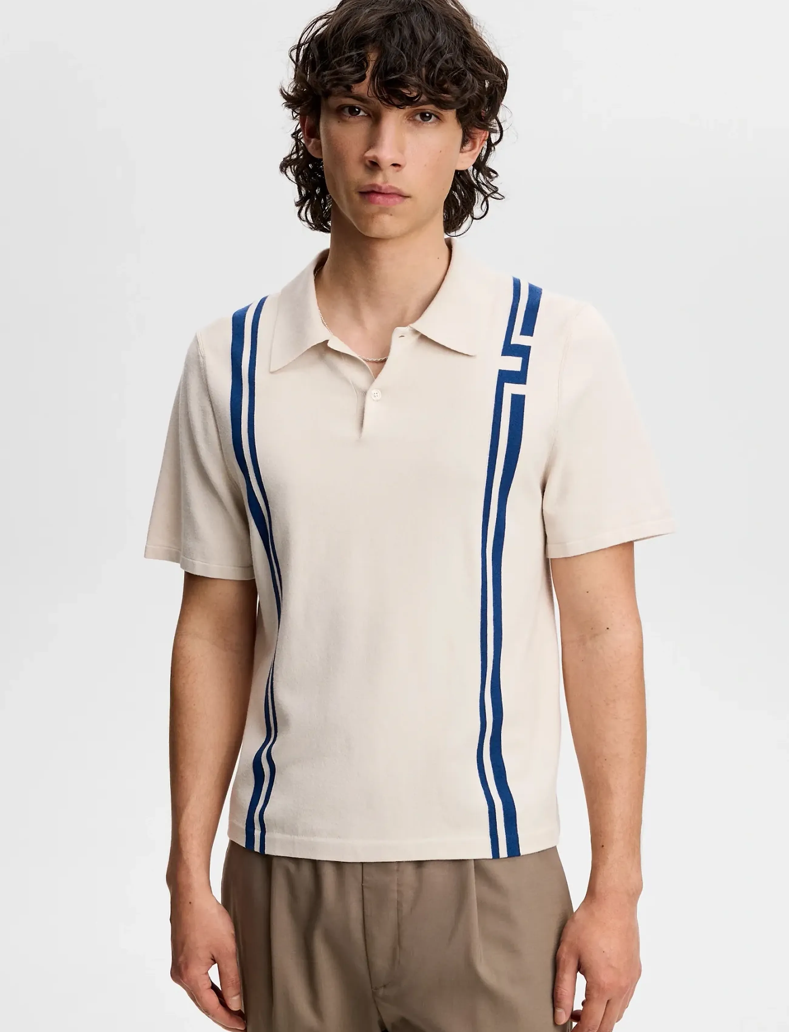 J. Lindeberg Rylan Stripe Knit Golf Polo, Mænd, Stribet Strikket Golfpolo, Cream, Str: S
