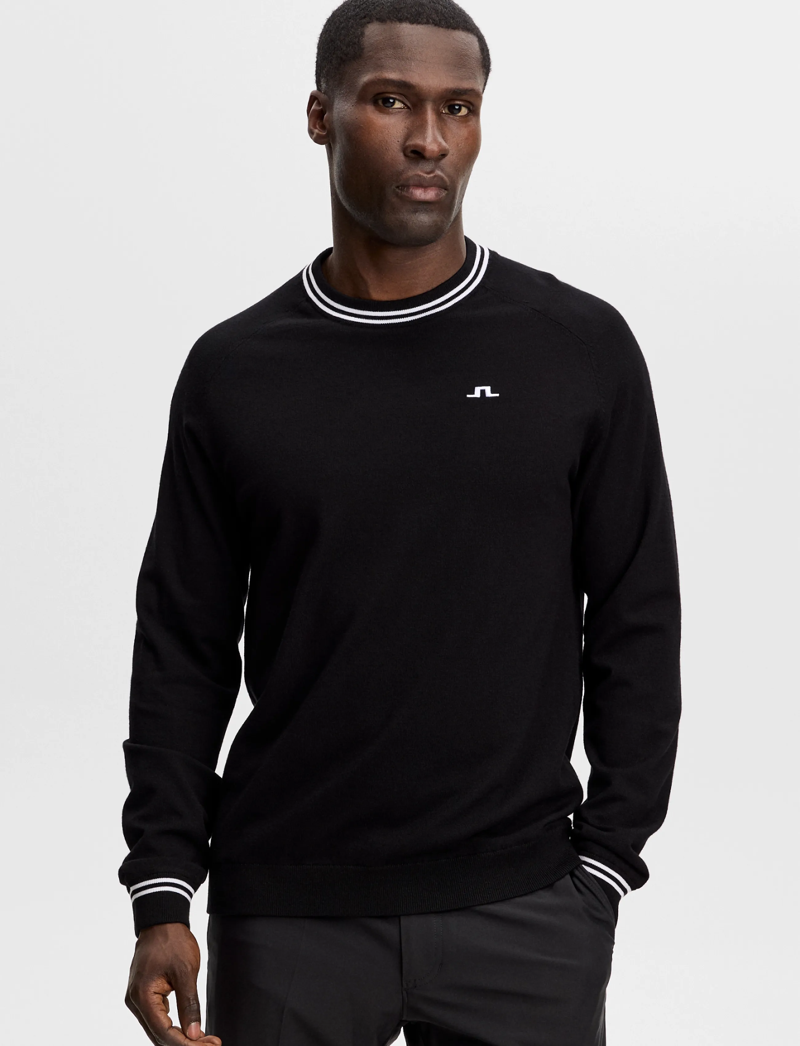 J. Lindeberg Kenny Windbreaker Knit Sweater, L, Black, Sport Sweatshirts & Hoodies > Sport Knitwear, Herre