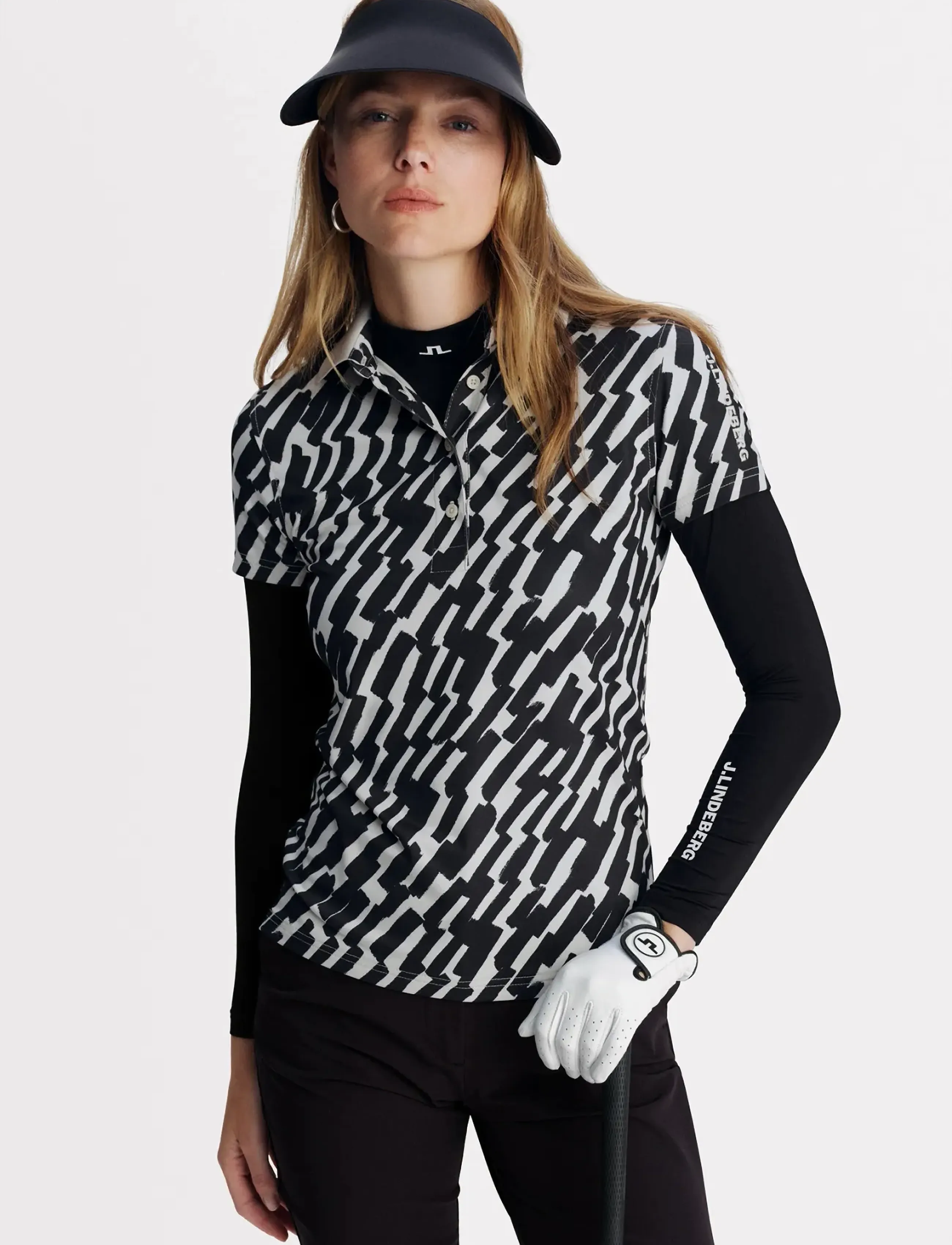 J. Lindeberg Tour Tech Print Polo - Polo's - OAK MOONBEAM M / black