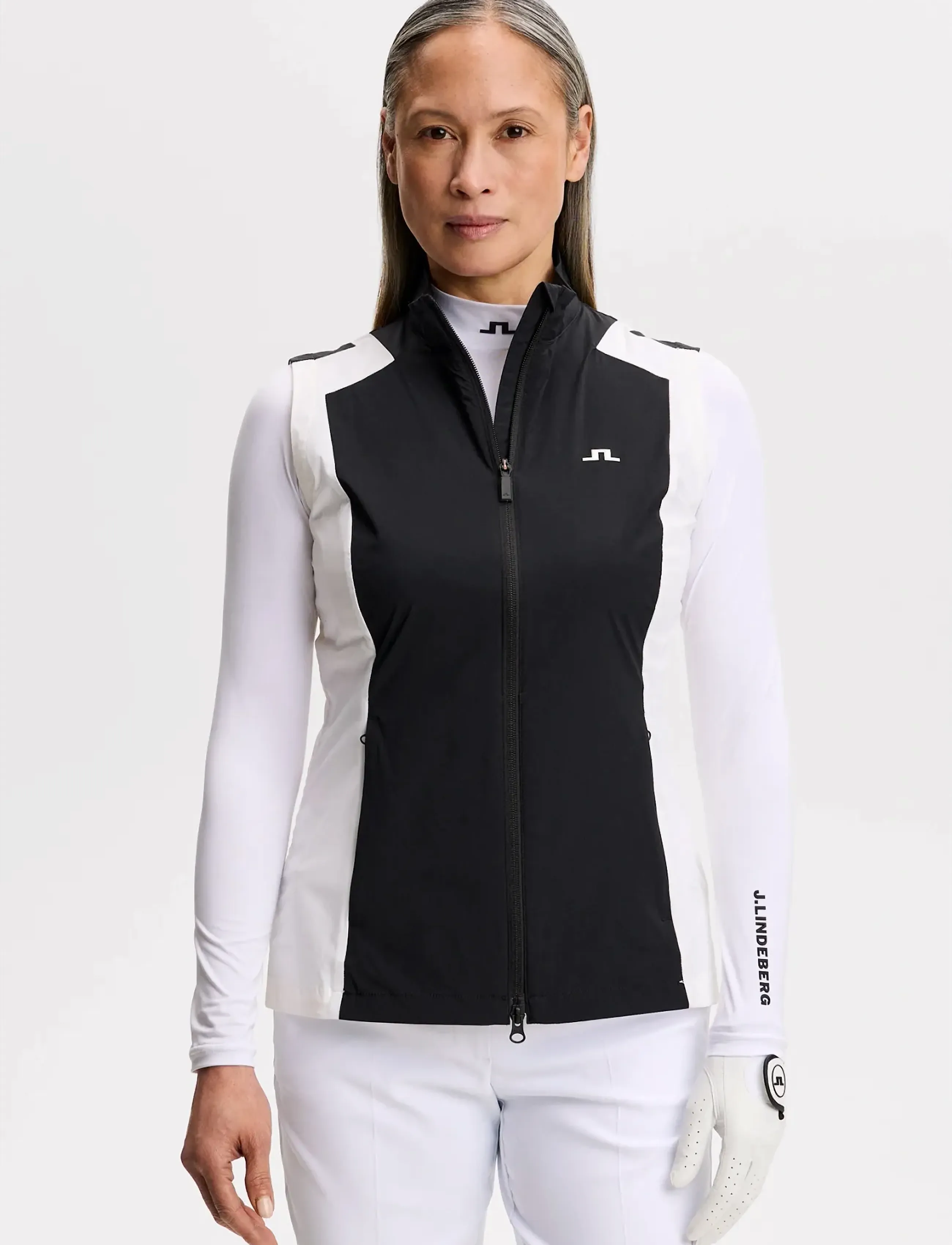 J. Lindeberg Brooks Zip Packable Vest, Kvinder, Pakbar Lynlås Vest, Sort, Str: M