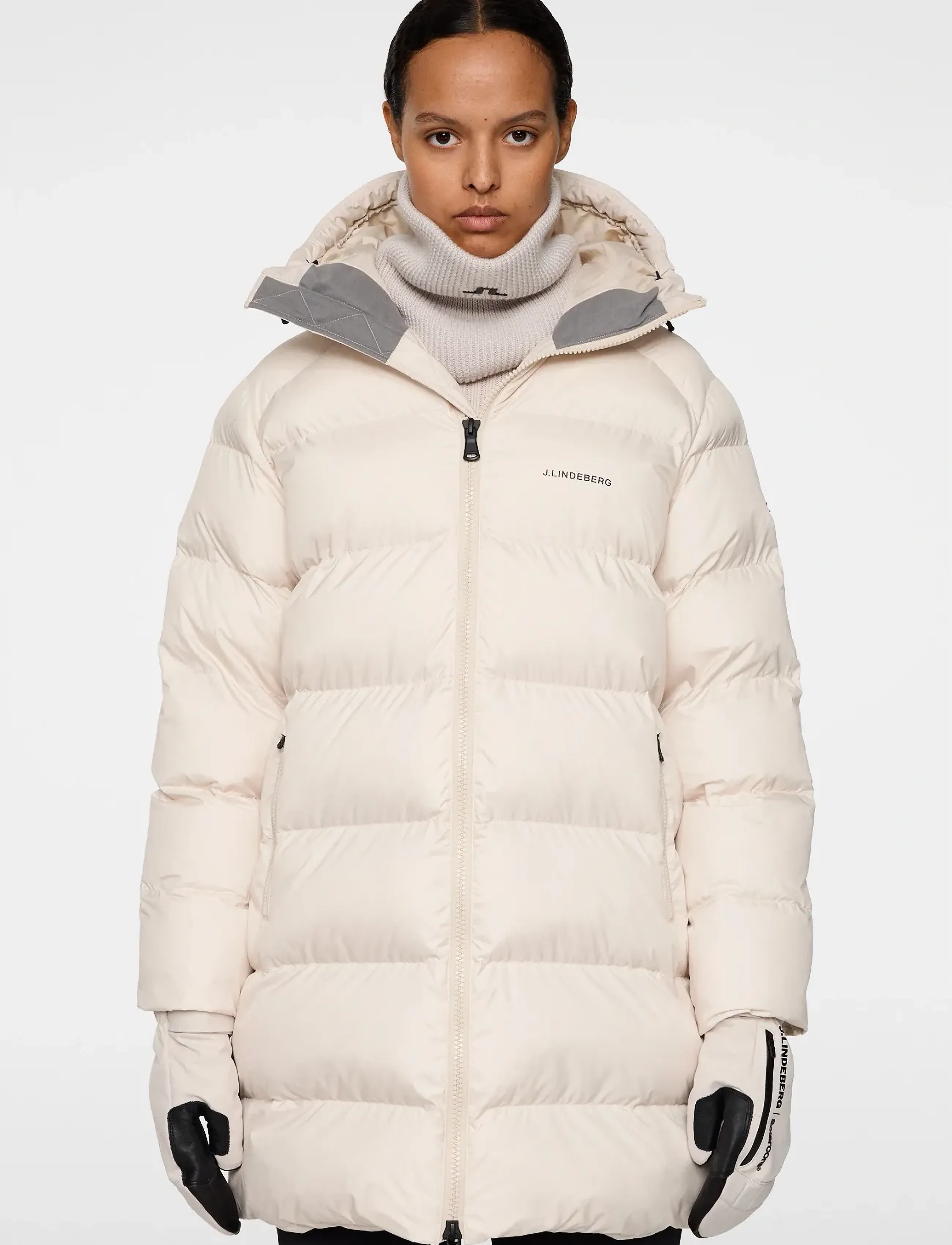 J. Lindeberg Baryl Padded Parka, Kvinder, Polstret Parka Med Hætte, Cream, Str: XS