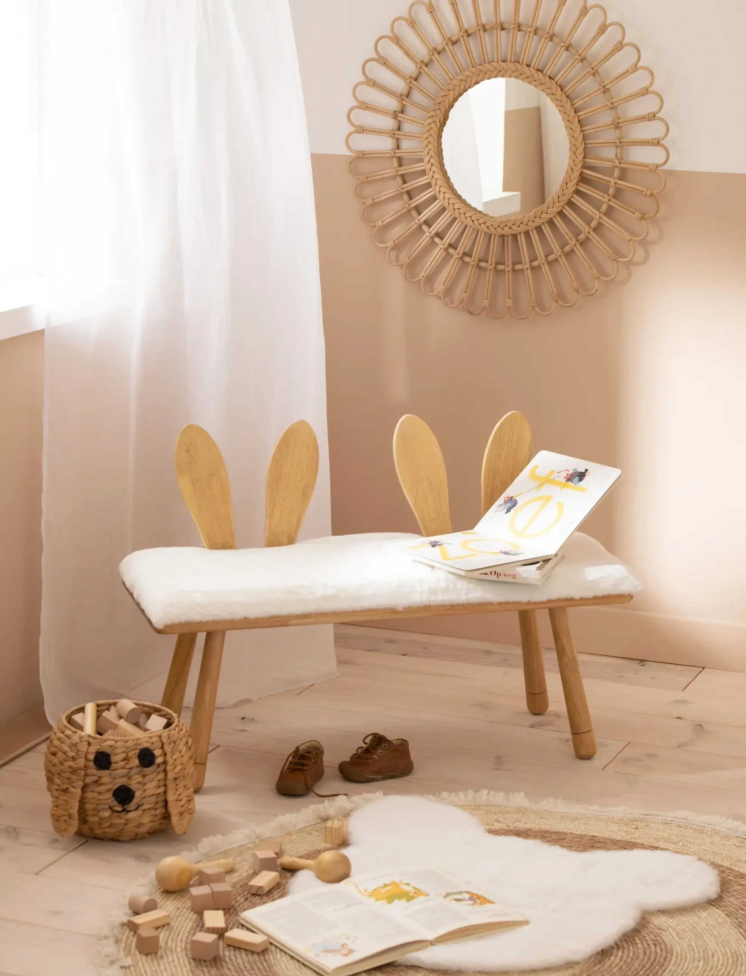 J-Line Chair Child Ear Bunny 2 People Wood Natural, One Size, Chairs & Stools - Benches, Kinder