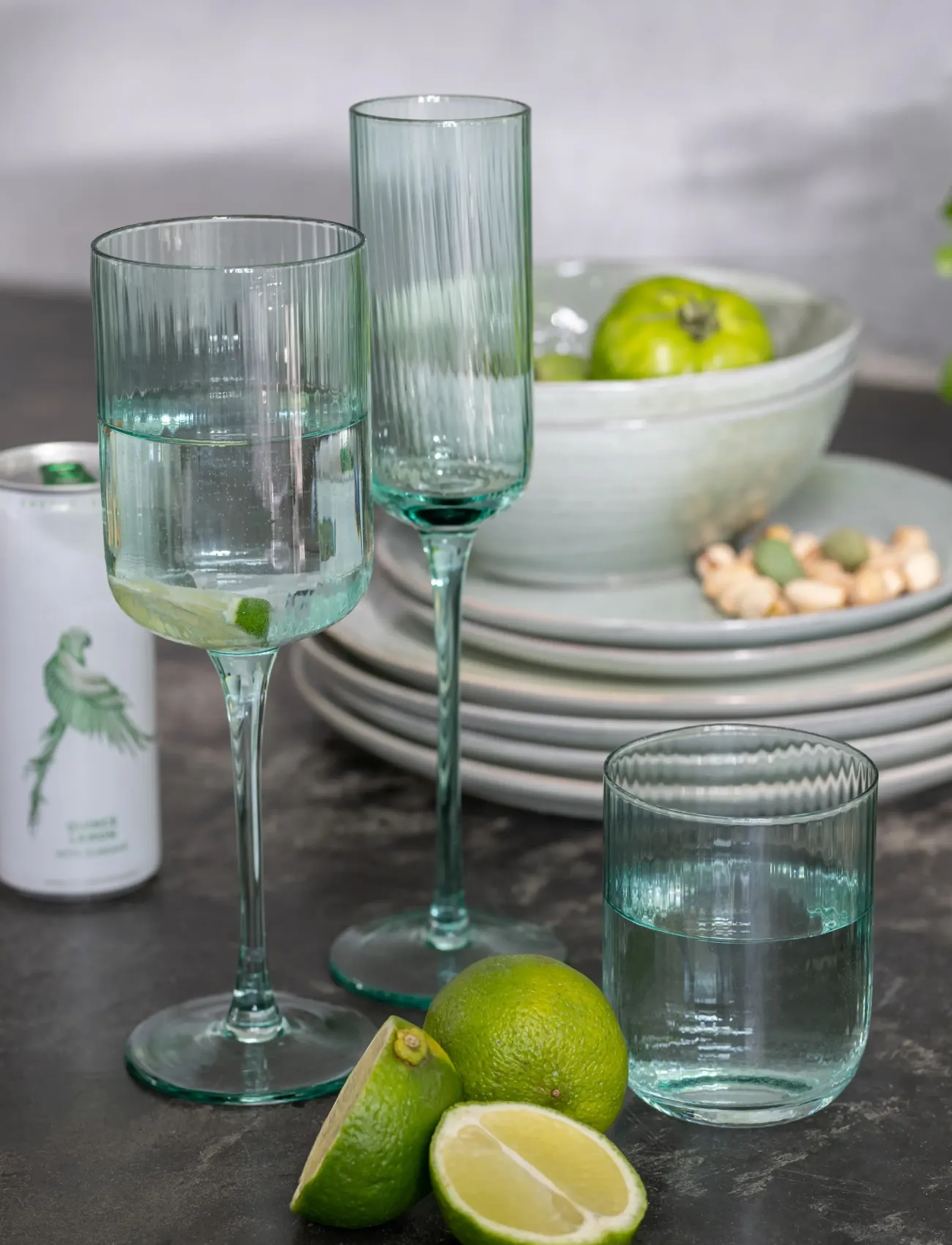 J-Line S/6 Champagne Glass Myl Menthe, Ø 7 cm, Glass, Grün - Homeware