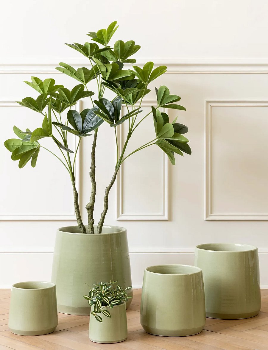 J-Line - FLOWERPOT ROUND CERAMIC GRN S - puķu podi - green - 4