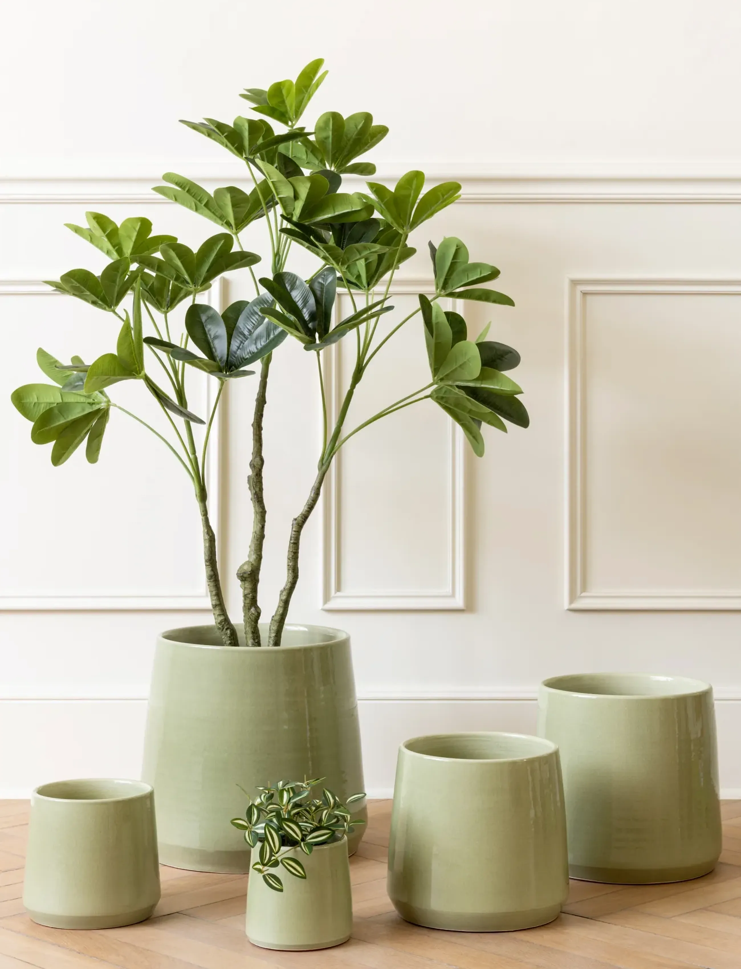 J-Line - FLOWERPOT ROUND CERAMIC GRN M - krukor - green - 4