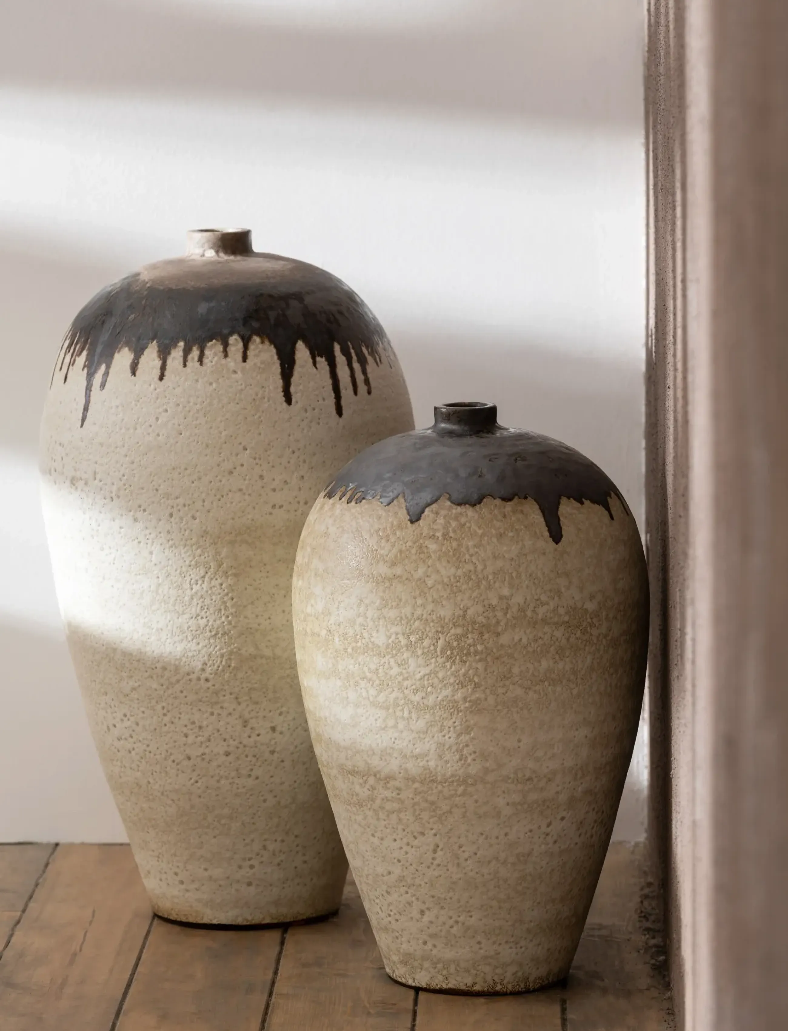 J-Line Vase Lombok Cer Bei/Br S, H56 cm, Vases, Beige - Other Homeware