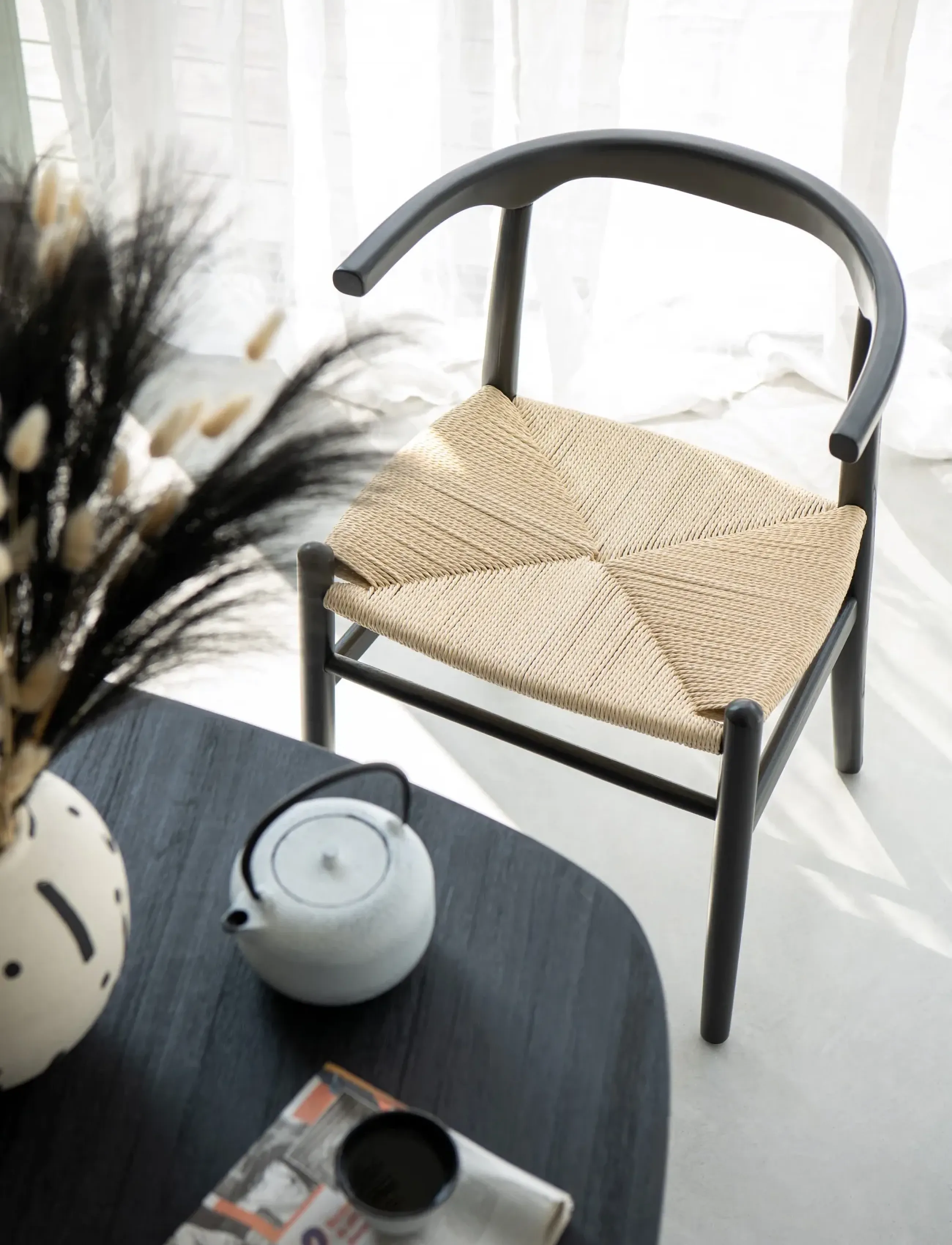 J-Line S/2 Chair Toon Beech Wood/Rope Bla, H76 cm, Black, Stole Og Skamler > Stole, Unisex