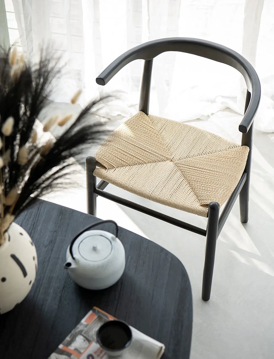 J-Line - S/2 CHAIR TOON BEECH WOOD/ROPE BLA - stole - black - 0
