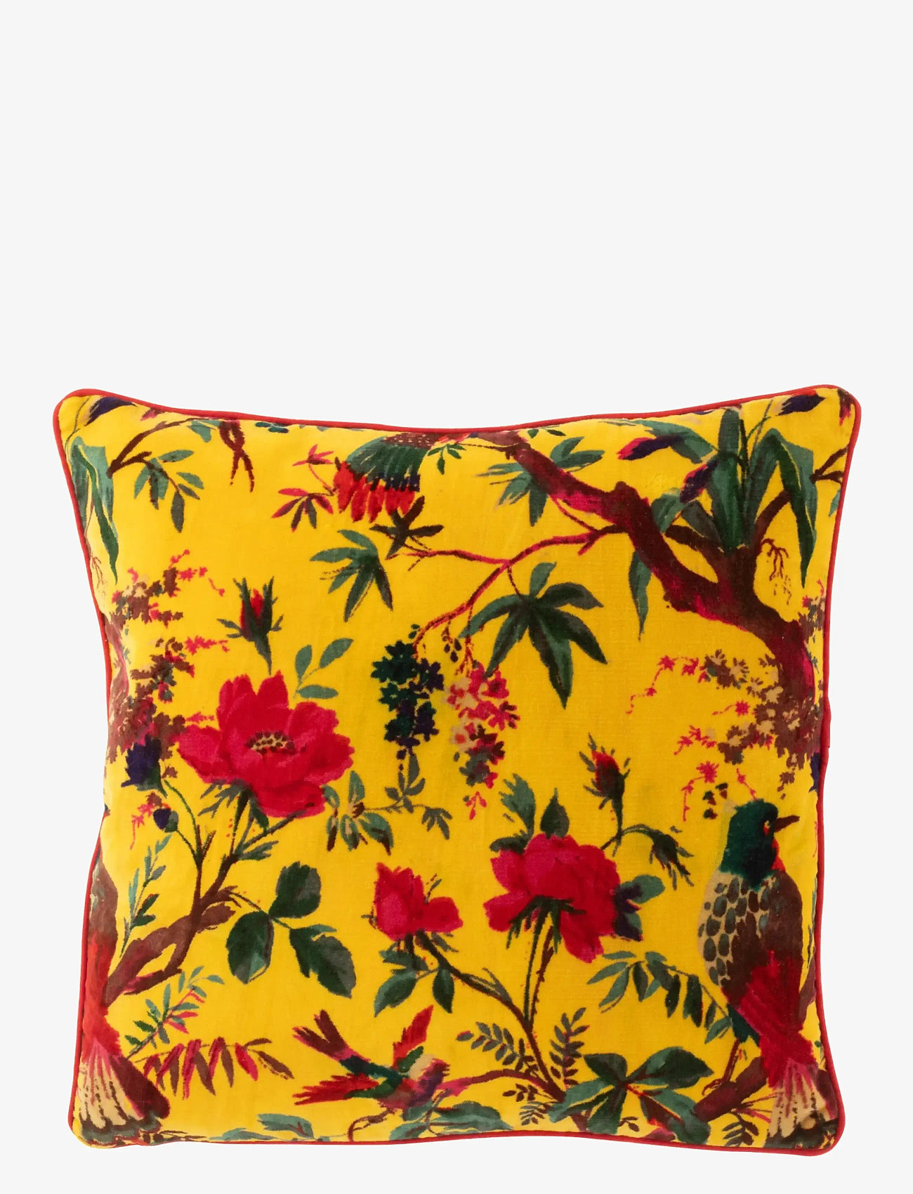 J-Line - CUSHION BIRD/FLOW COTT VELV YE - padjad - yellow - 1