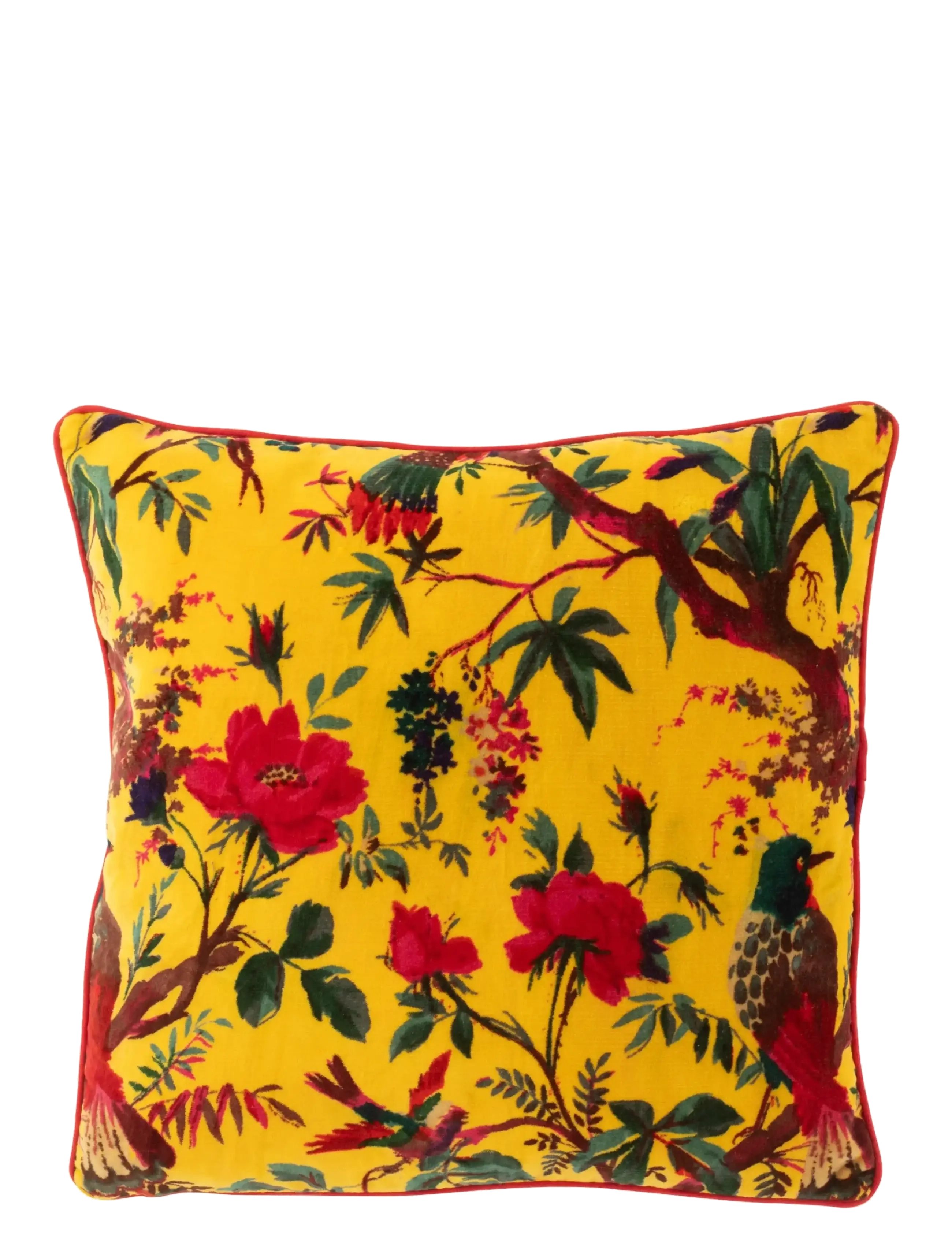 J-Line CUSHION BIRD/FLOW COTT VELV YE - Autumn deals - YELLOW / yellow
