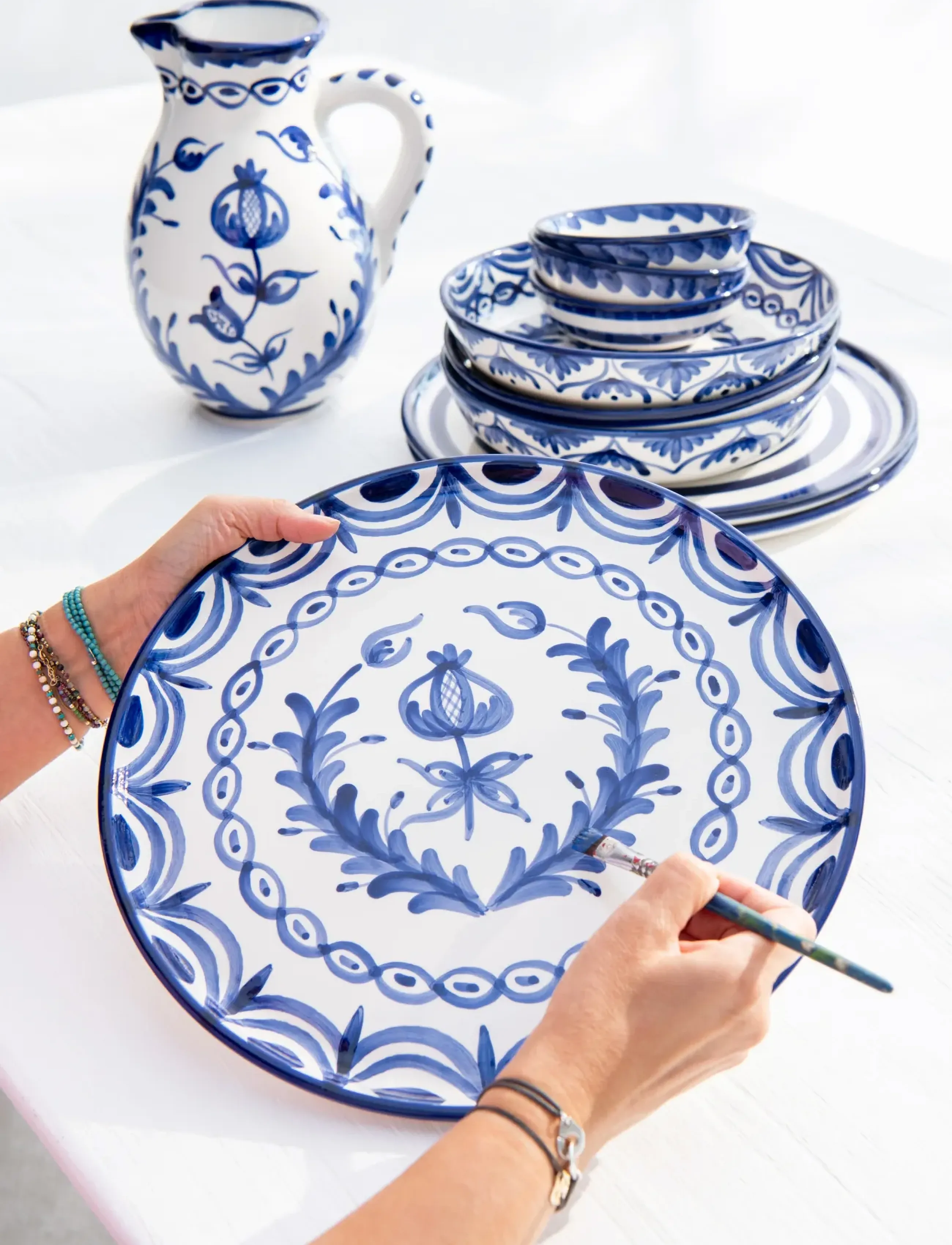 J-Line Bowl Granada Hi Cer Wh/Blu S, Ø 14 cm, Bowls & Serving Dishes, Blau - Fruit Bowls, Homeware