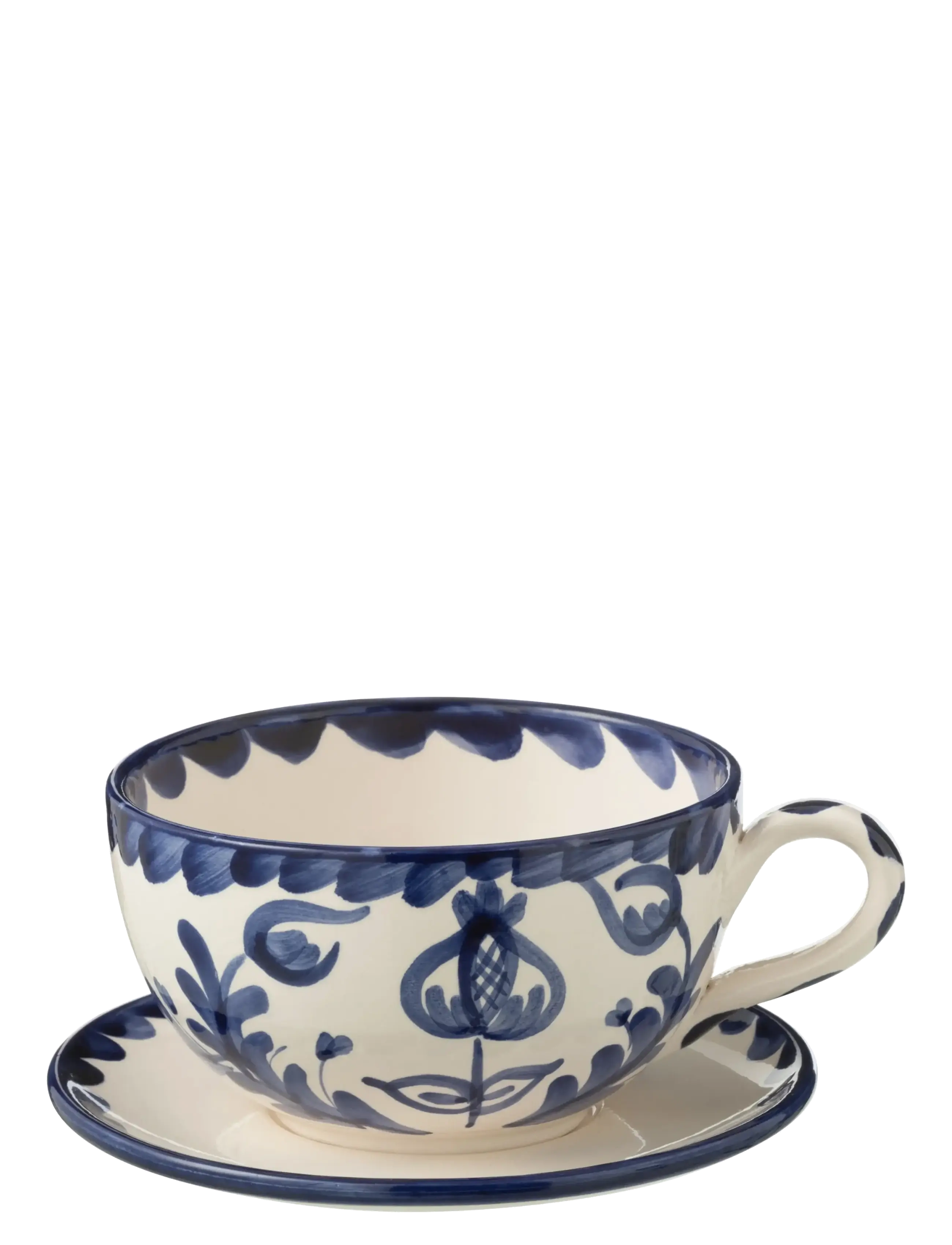J-Line Cup+Plate Granada Cer Wh/Blu, Ø 13 cm, Cups & Mugs, Blau - Coffee Cups, Homeware