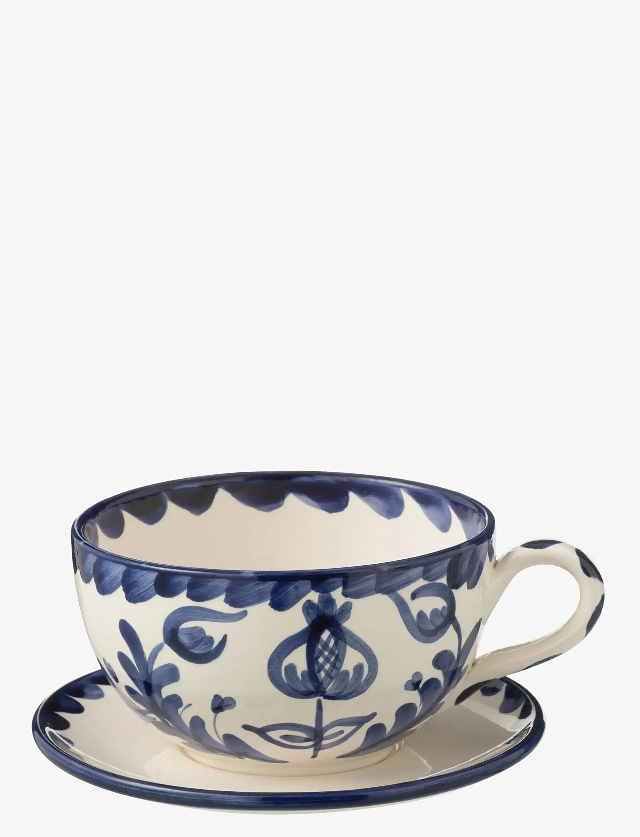 J-Line - CUP+PLATE GRANADA CER WH/BLU - tekopper - multi - 0