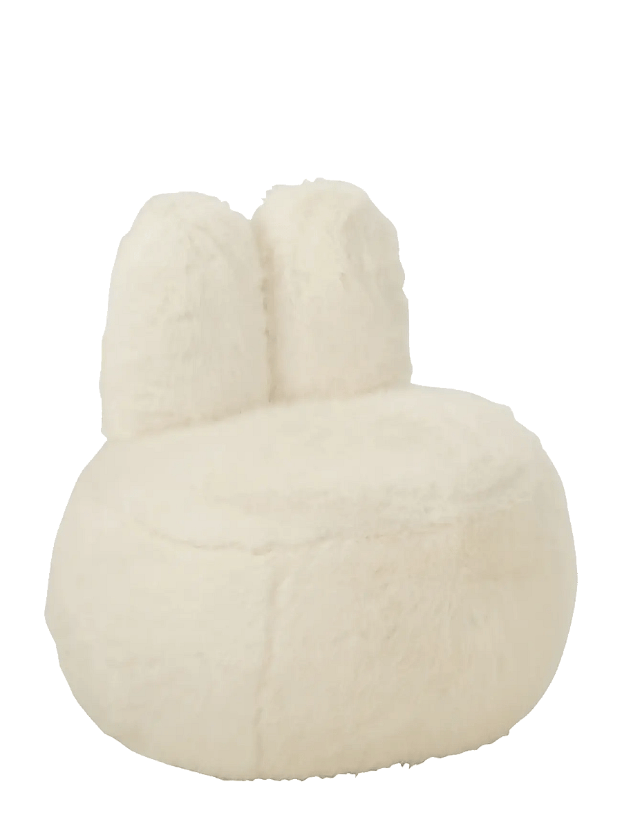 J-Line - STOOL FUR WITH BUNNY EARS WOOD WHITE - poufs & lehnstühle - white - 0