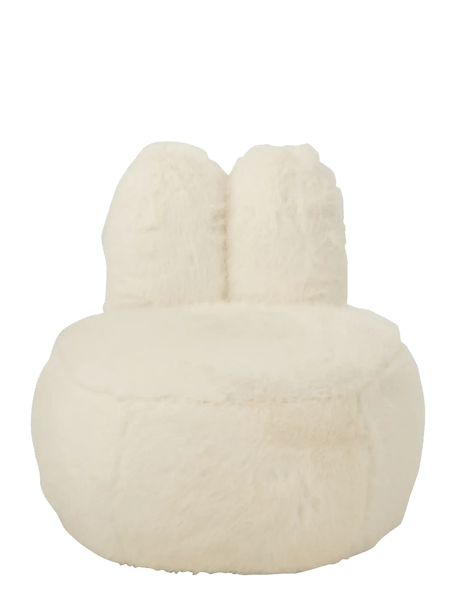J-Line - STOOL FUR WITH BUNNY EARS WOOD WHITE - poufs & lehnstühle - white - 1
