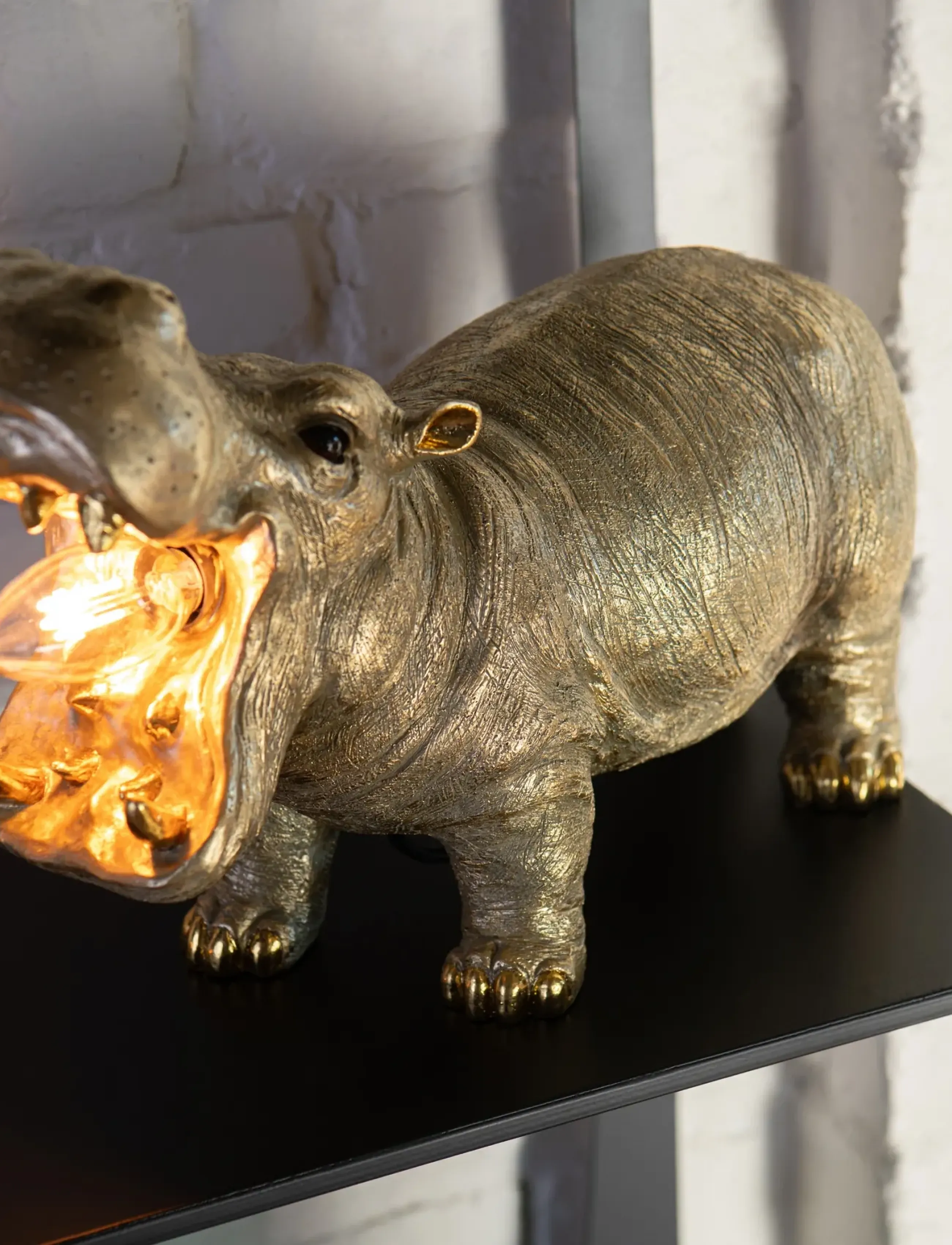 J-Line Table Lamp Hippopotamus Resin Gold Colored, One Size, Lamps, - Kinder