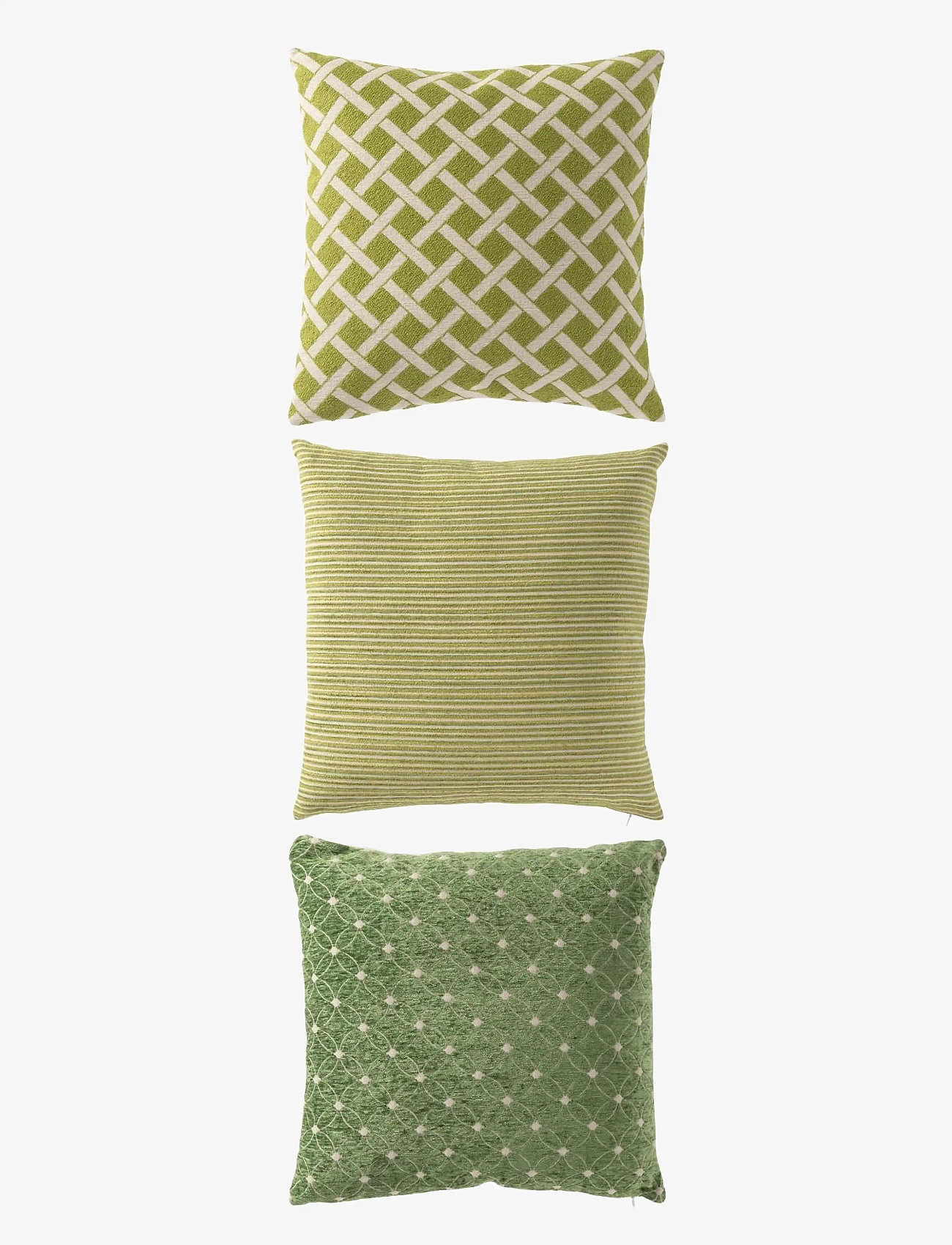 J-Line - S/3 CUSHION SQU POLYES GRN/WH - pyntepuder - green - 1