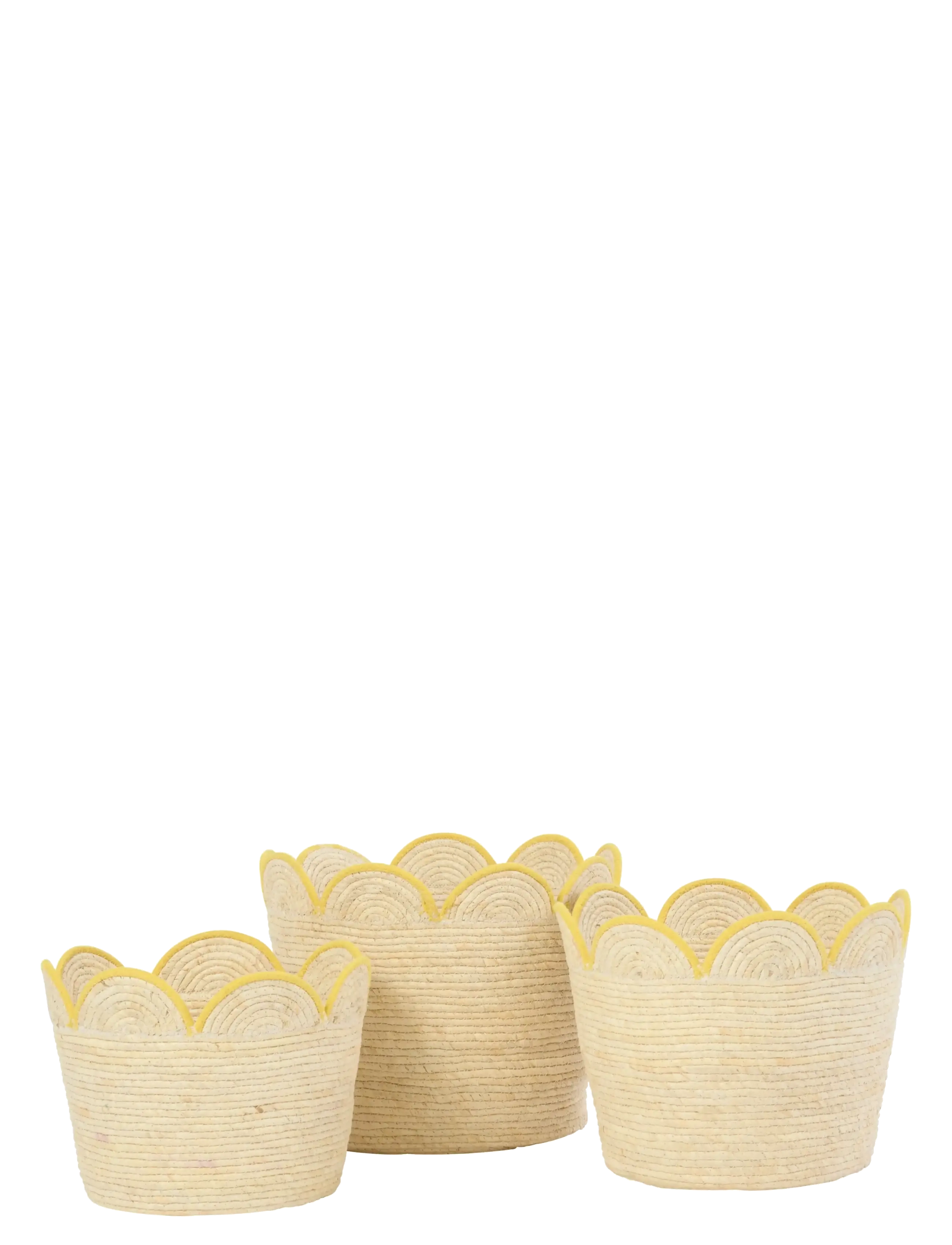 J-Line Set Of 3 Basket Flower Corn Husk Natural/Yellow, One Size, Storage, Beige - Storage Baskets, Kinder