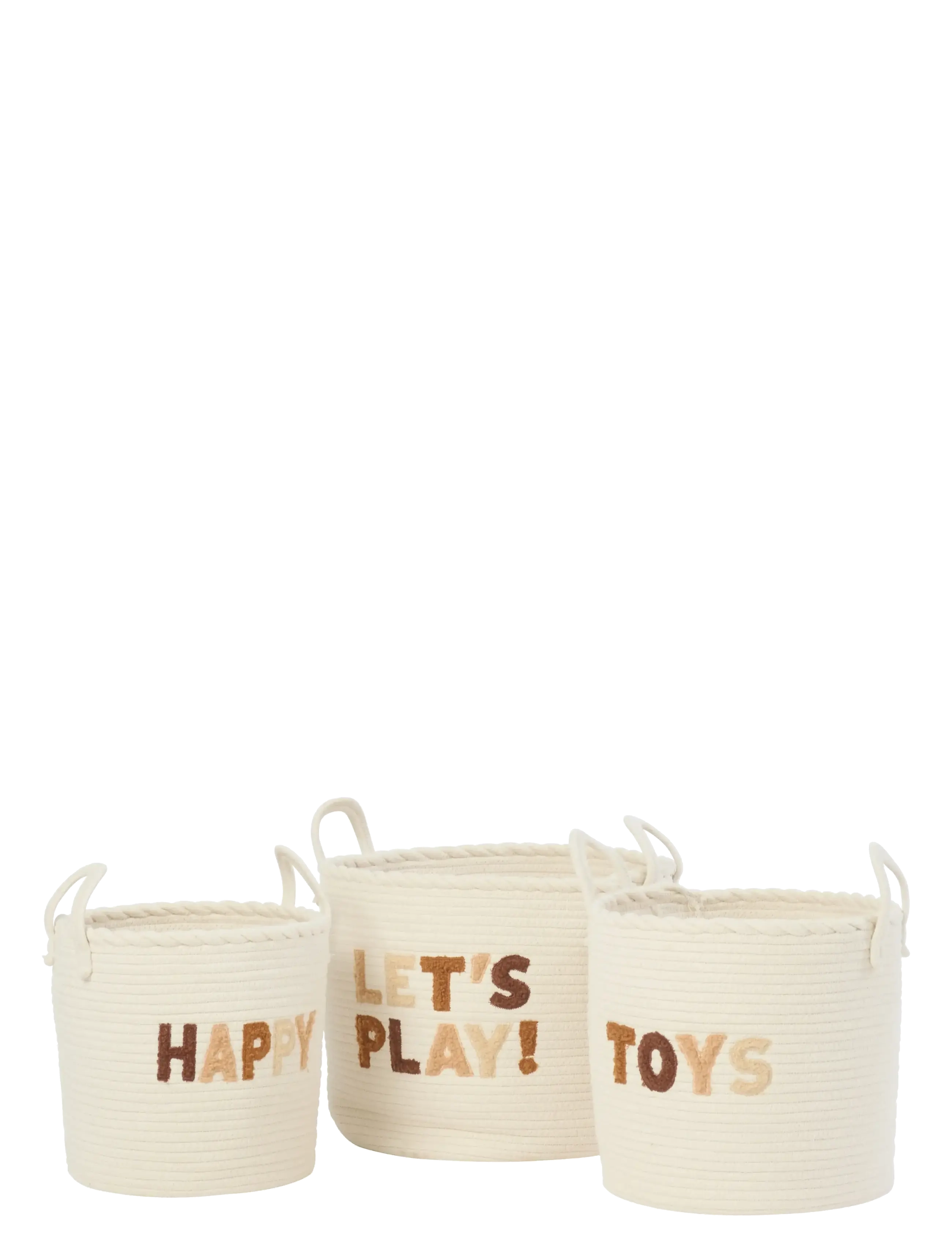 J-Line Set Of 3 Basket Kids Cotton White/Brown, Opbevaringskurv, Creme, Str: ONE SIZE