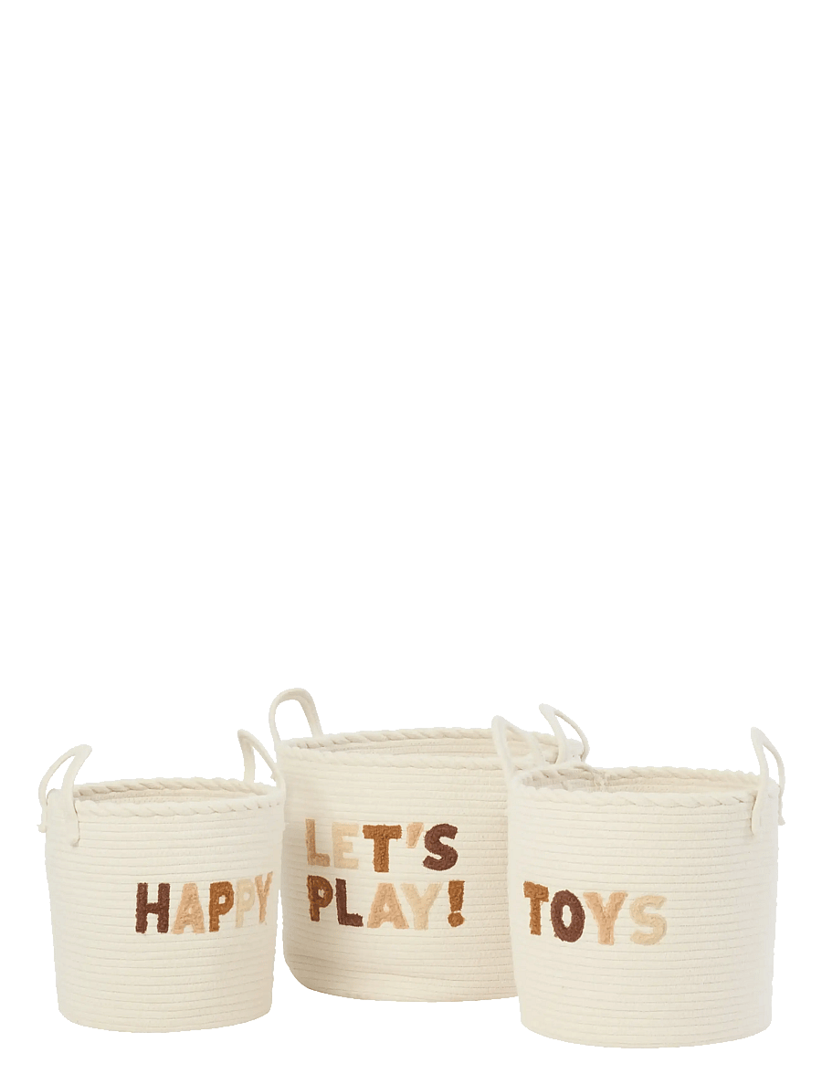 J-Line - SET OF 3 BASKET KIDS COTTON WHITE/BROWN - förvaringskorgar - white - 1