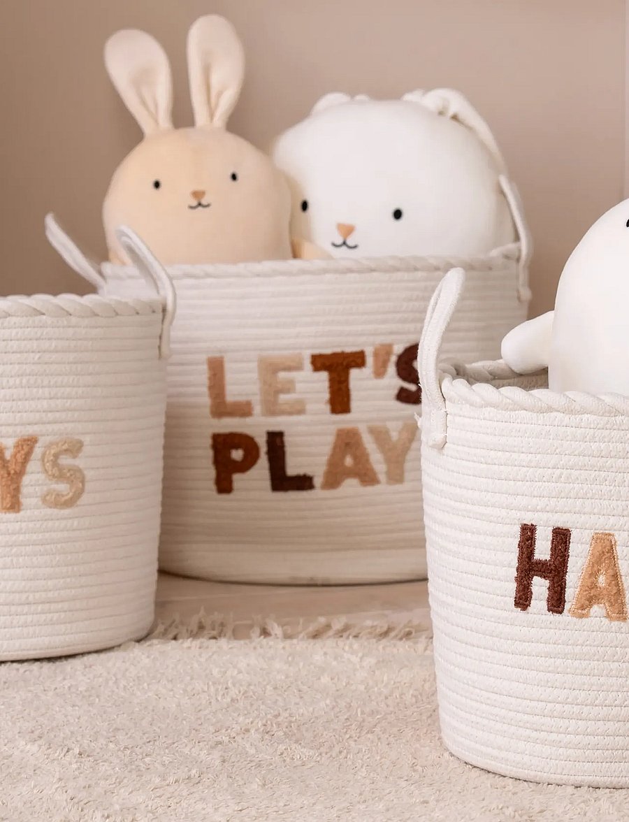 J-Line - SET OF 3 BASKET KIDS COTTON WHITE/BROWN - förvaringskorgar - white - 0