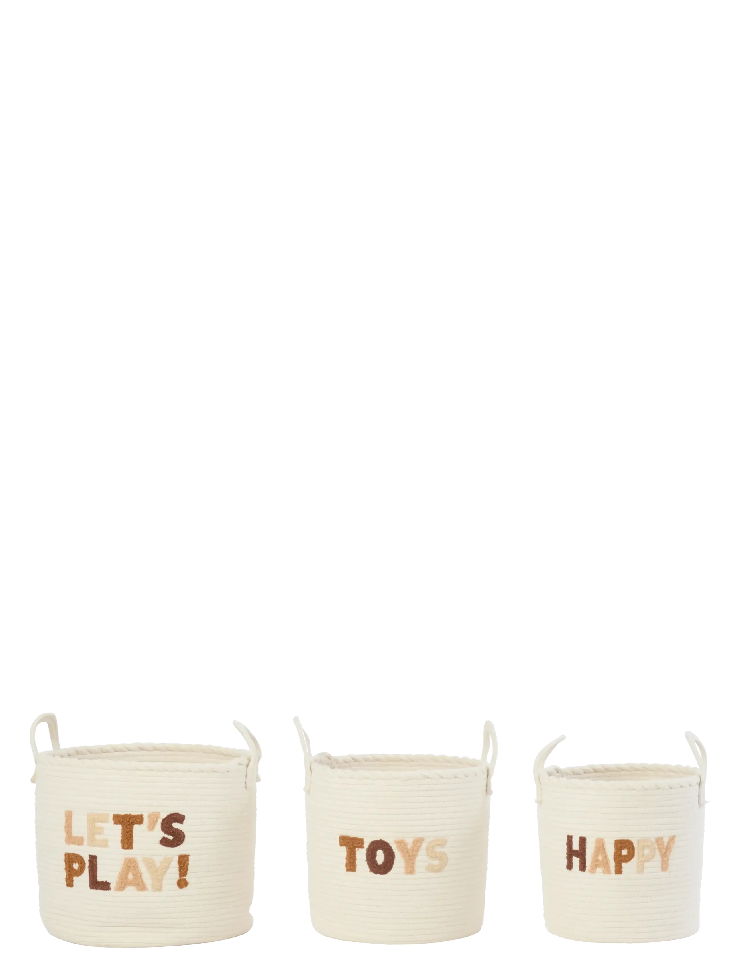 J-Line - SET OF 3 BASKET KIDS COTTON WHITE/BROWN - aufbewahrungskörbe - white - 2