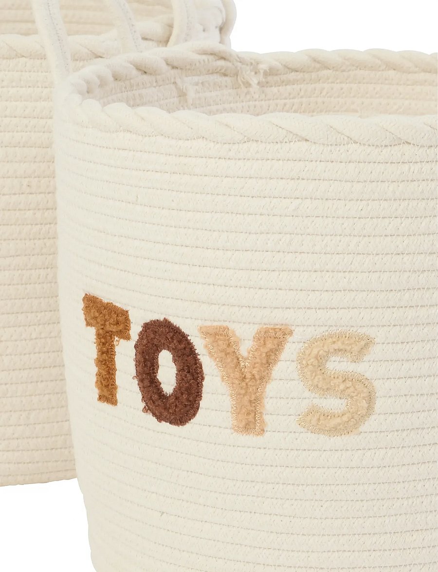 J-Line - SET OF 3 BASKET KIDS COTTON WHITE/BROWN - förvaringskorgar - white - 3
