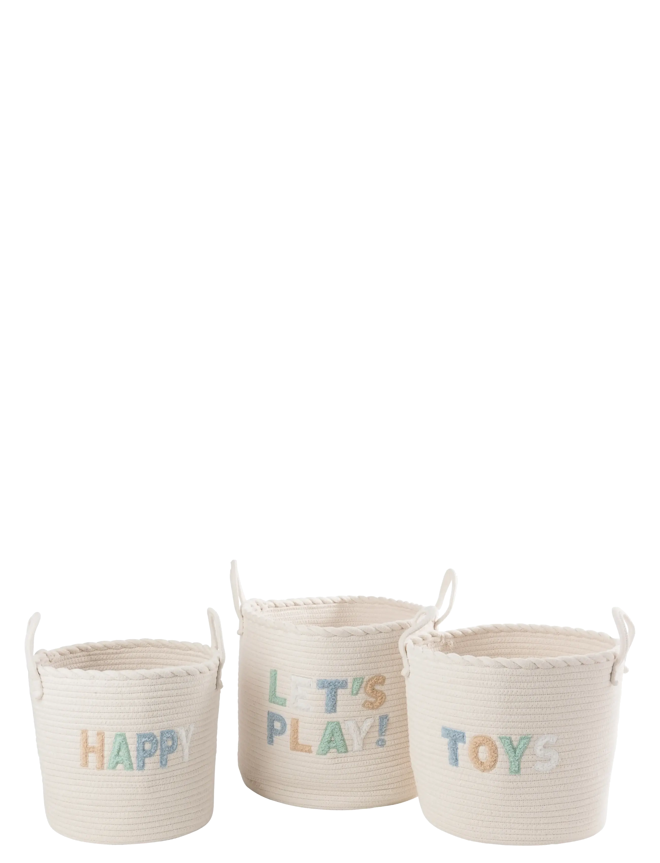 J-Line Set Of 3 Basket Kids Cotton White/Light Blue, Opbevaringskurv, Creme, Str: ONE SIZE