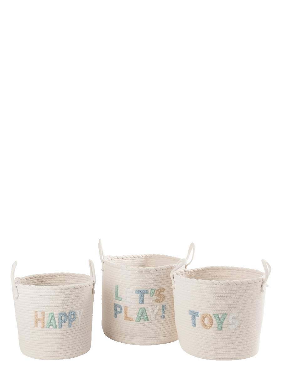 J-Line - SET OF 3 BASKET KIDS COTTON WHITE/LIGHT BLUE - förvaringskorgar - white - 1