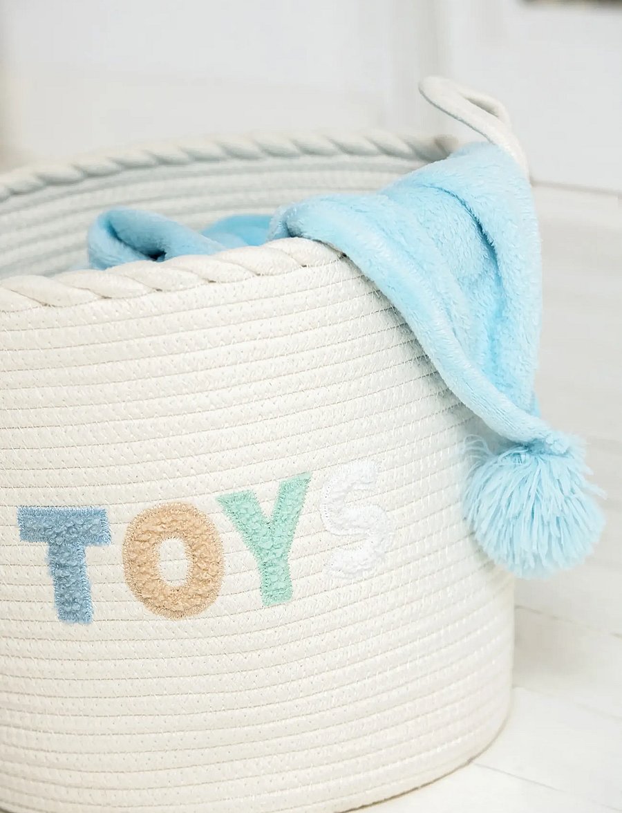 J-Line - SET OF 3 BASKET KIDS COTTON WHITE/LIGHT BLUE - förvaringskorgar - white - 3