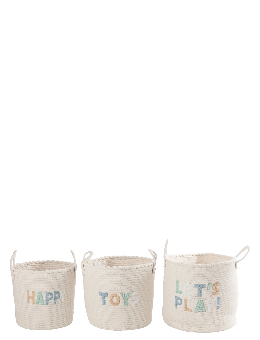 J-Line - SET OF 3 BASKET KIDS COTTON WHITE/LIGHT BLUE - förvaringskorgar - white - 2