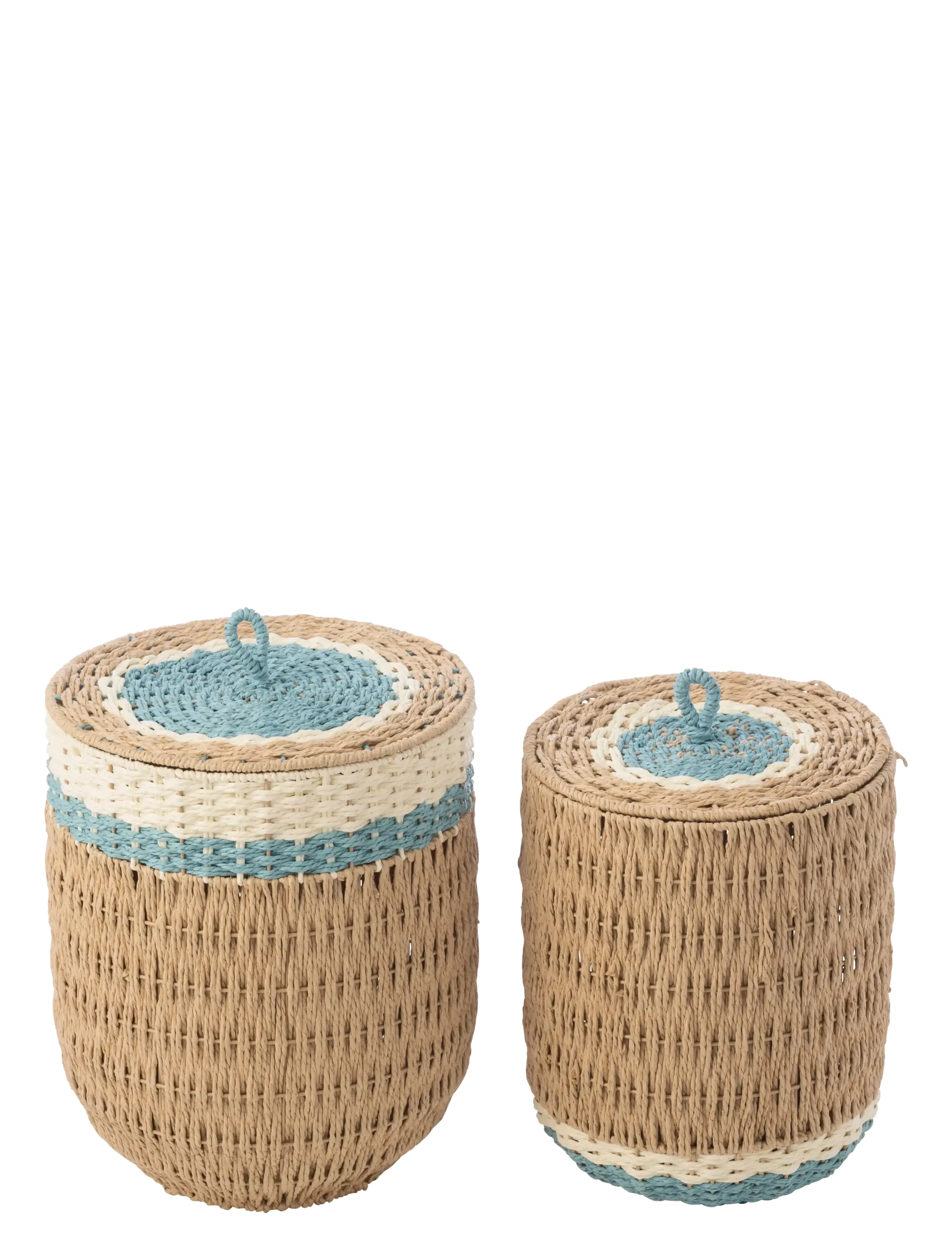 J-Line - SET OF 2 BASKET WITH LID STRIPED PAPER NATURAL/LIGHT BLUE - paniers de rangement - nature - 3