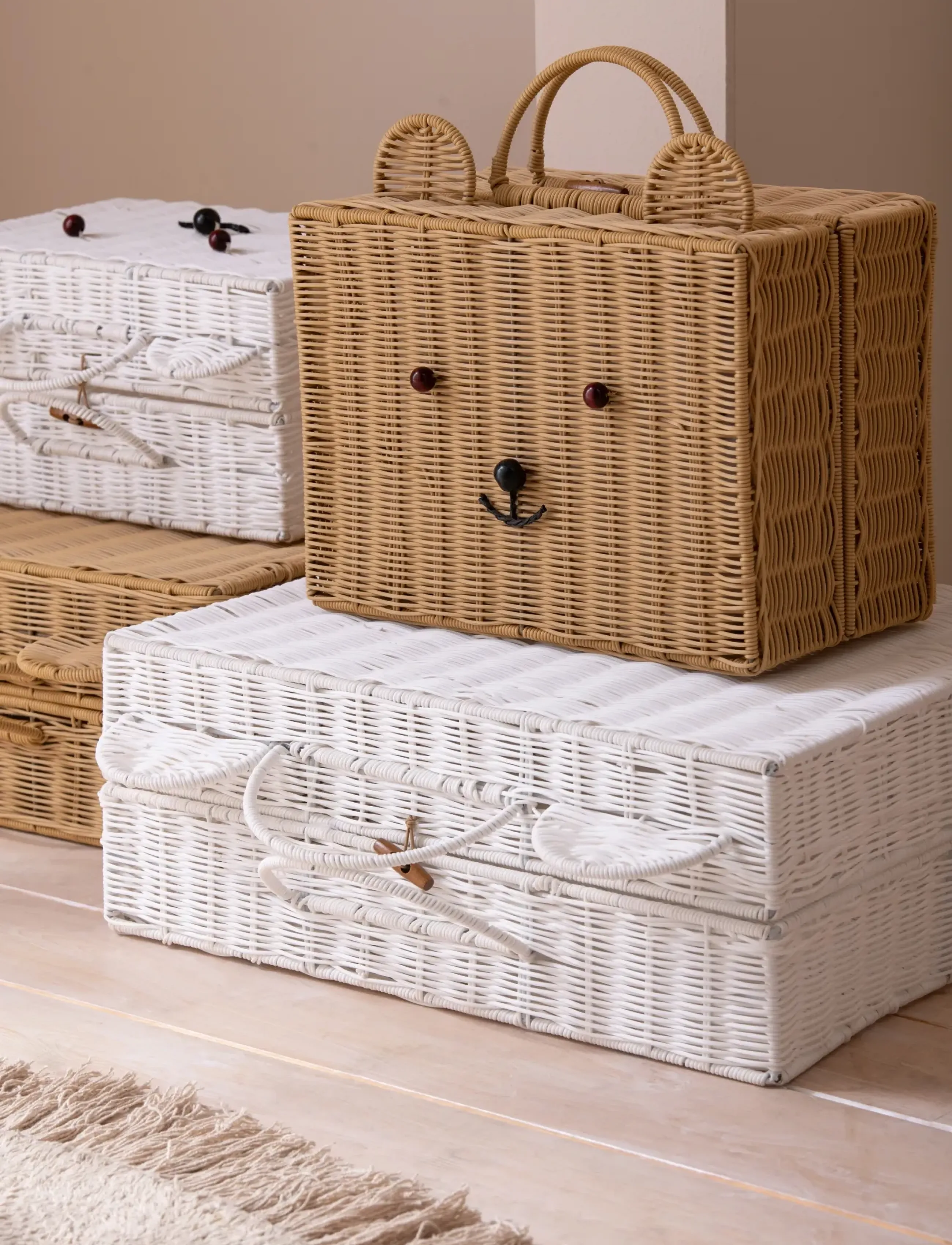 J-Line Basket Suitcase Synthetic Natural Small, One Size, Opbevaring > Opbevaringskurve, Børn