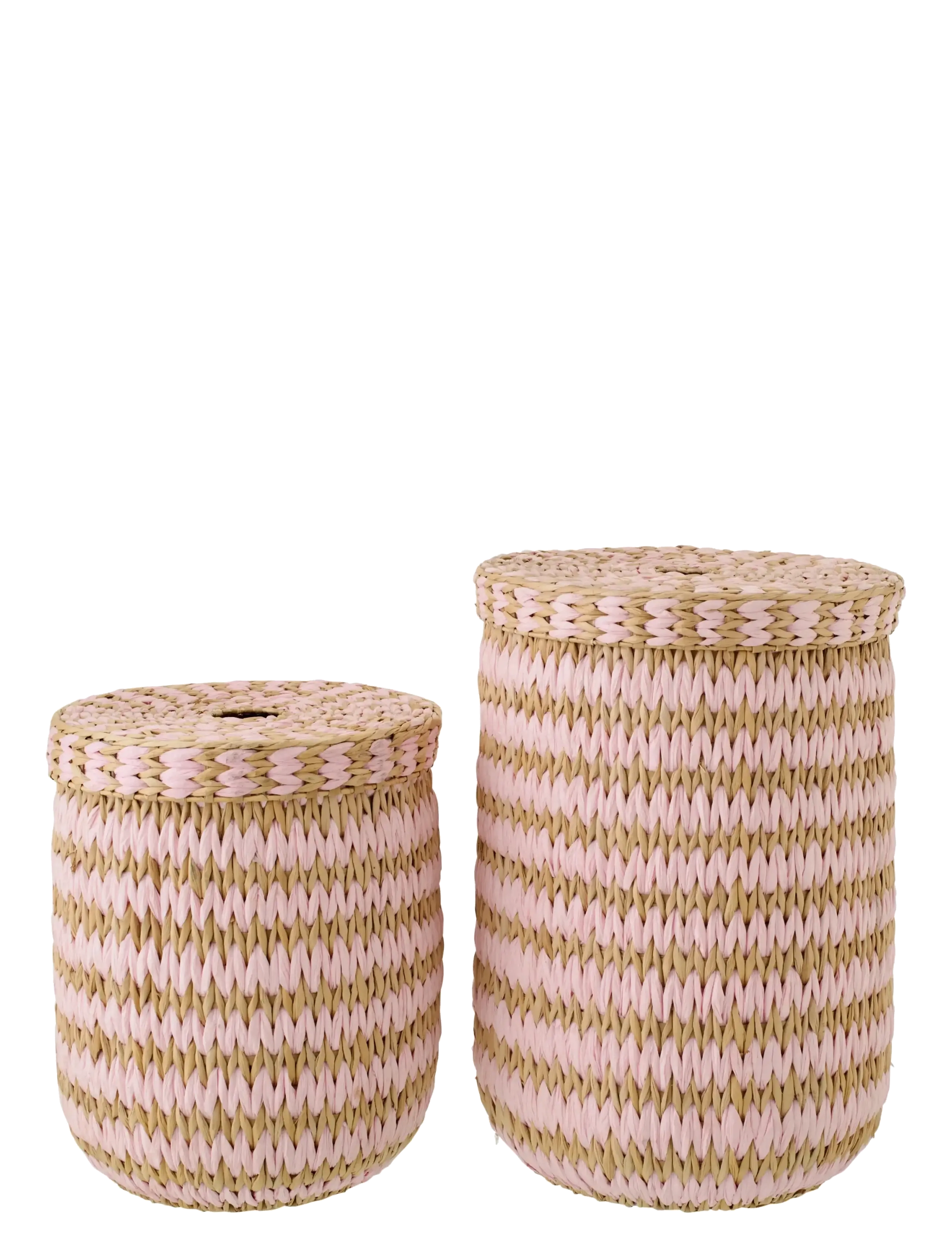 J-Line - SET OF 2 BASKET WITH LID STRIPED RUSH NATURAL/LIGHT PINK - paniers de rangement - pink - 3