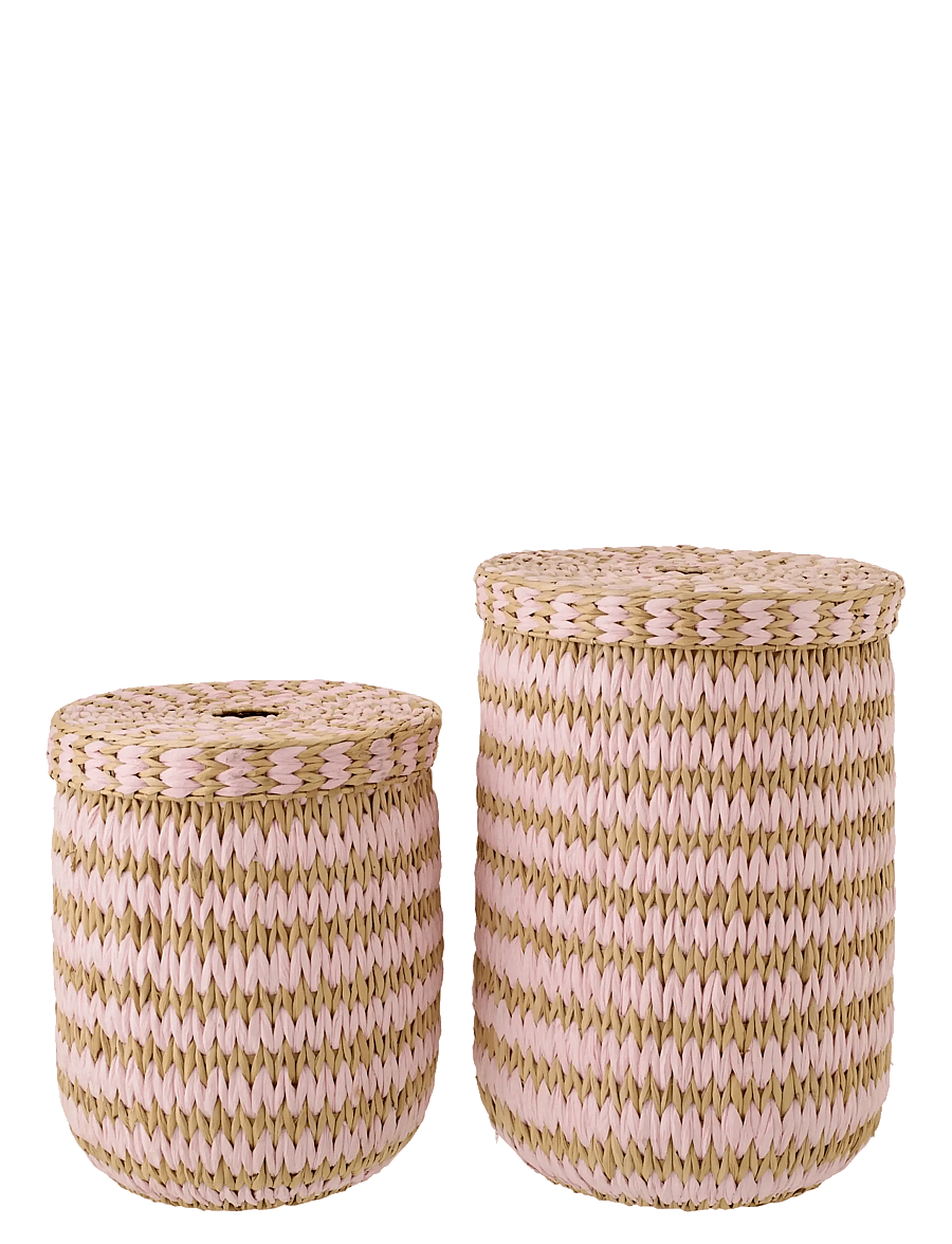 J-Line - SET OF 2 BASKET WITH LID STRIPED RUSH NATURAL/LIGHT PINK - förvaringskorgar - pink - 3