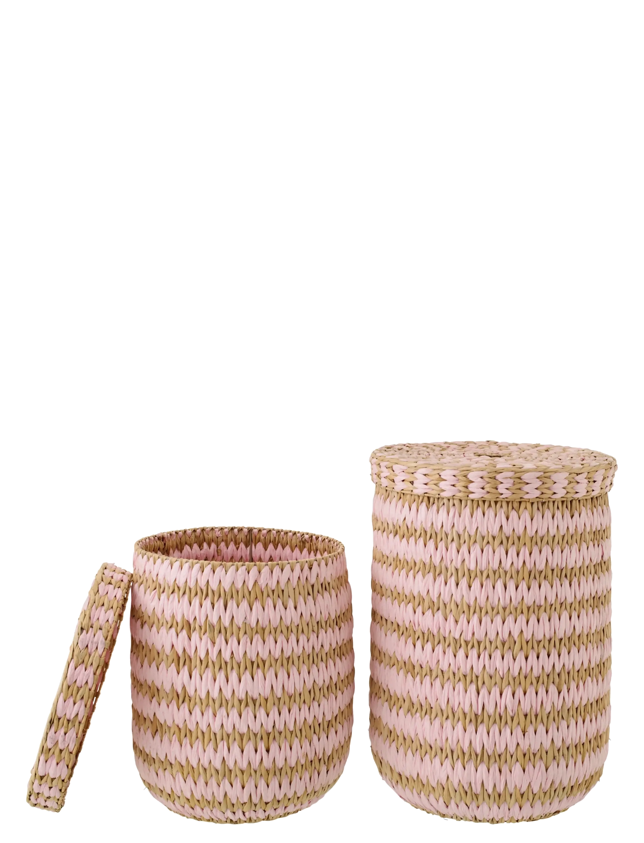 J-Line - SET OF 2 BASKET WITH LID STRIPED RUSH NATURAL/LIGHT PINK - paniers de rangement - pink - 4