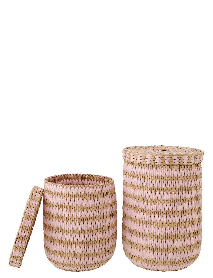 J-Line - SET OF 2 BASKET WITH LID STRIPED RUSH NATURAL/LIGHT PINK - förvaringskorgar - pink - 4