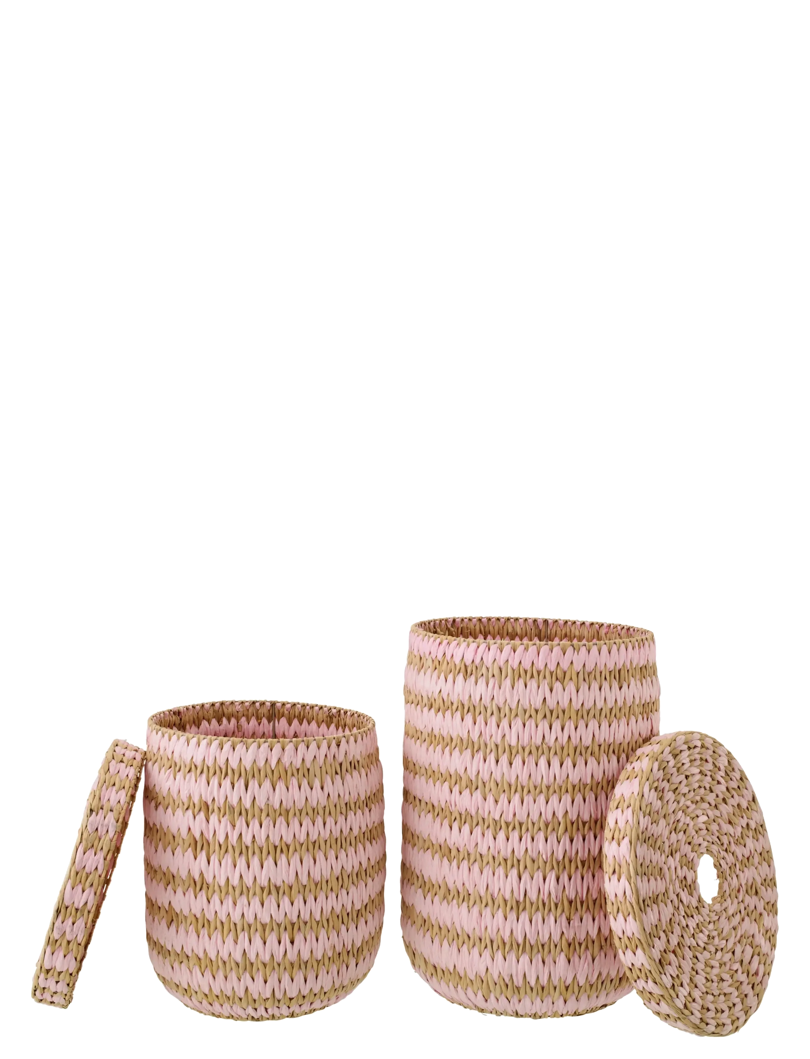 J-Line - SET OF 2 BASKET WITH LID STRIPED RUSH NATURAL/LIGHT PINK - paniers de rangement - pink - 5