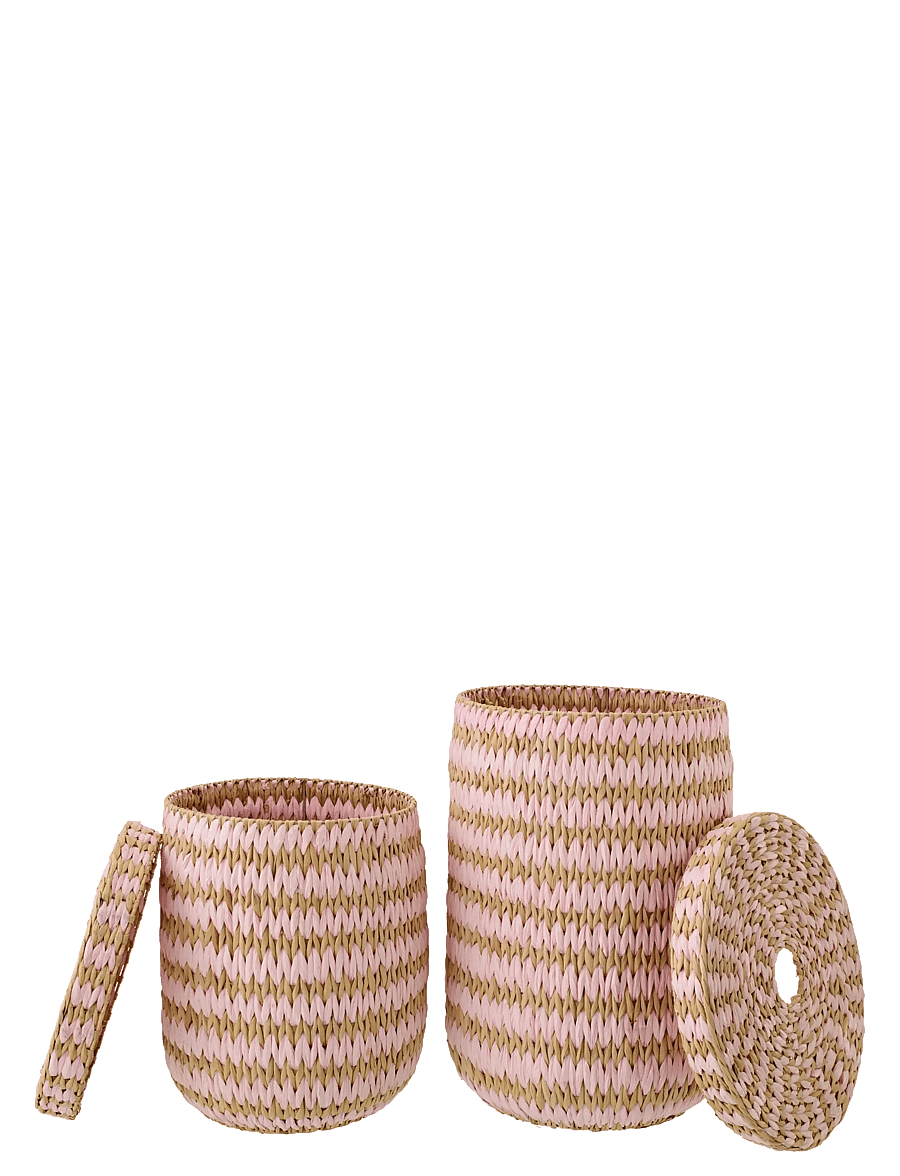 J-Line - SET OF 2 BASKET WITH LID STRIPED RUSH NATURAL/LIGHT PINK - förvaringskorgar - pink - 5